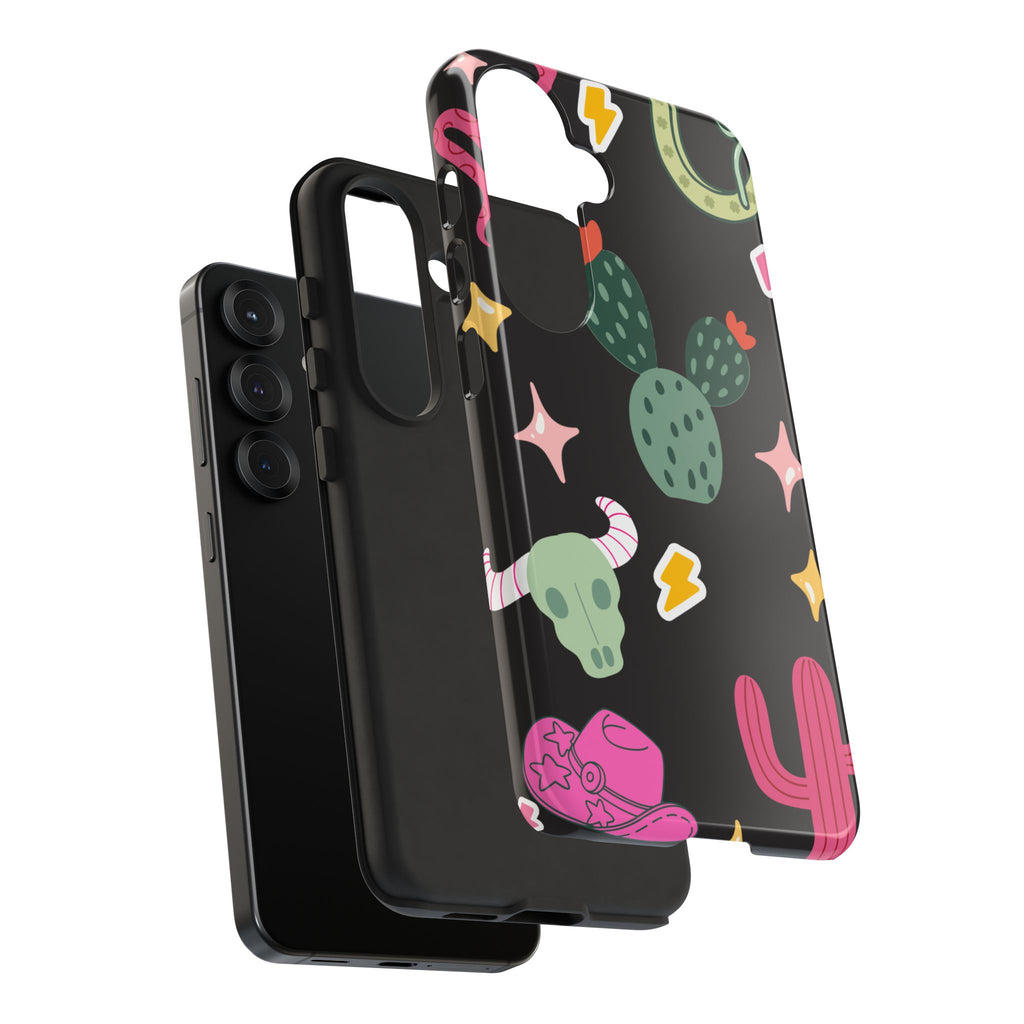 Southwest Desert Icons Tough Phone Case — Cactus, Cowboy & Skull Pattern