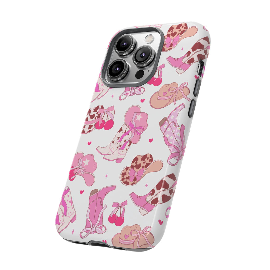 Pink Cowgirl Phone Case - Cute Western Boots & Hats Pattern Tough Case