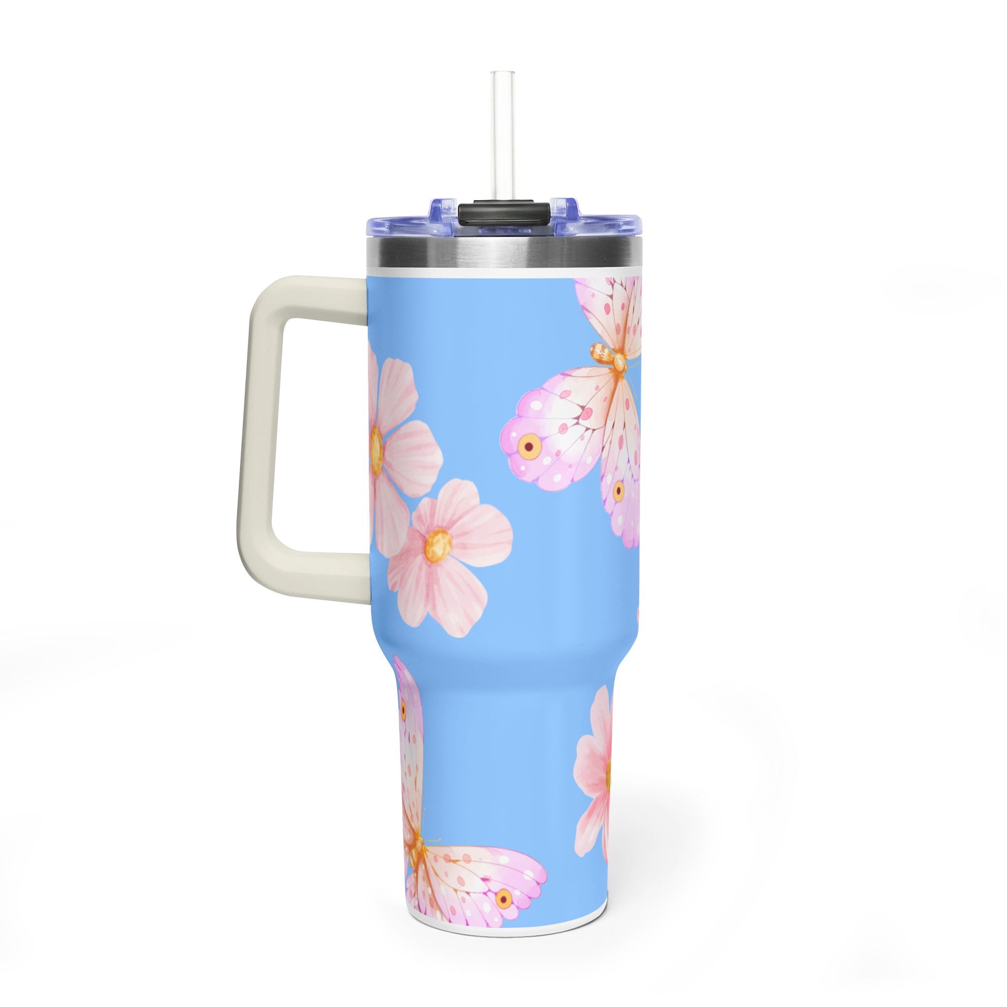 40oz Floral Butterfly Tumbler - Vacuum Insulated Thermal Travel Mug