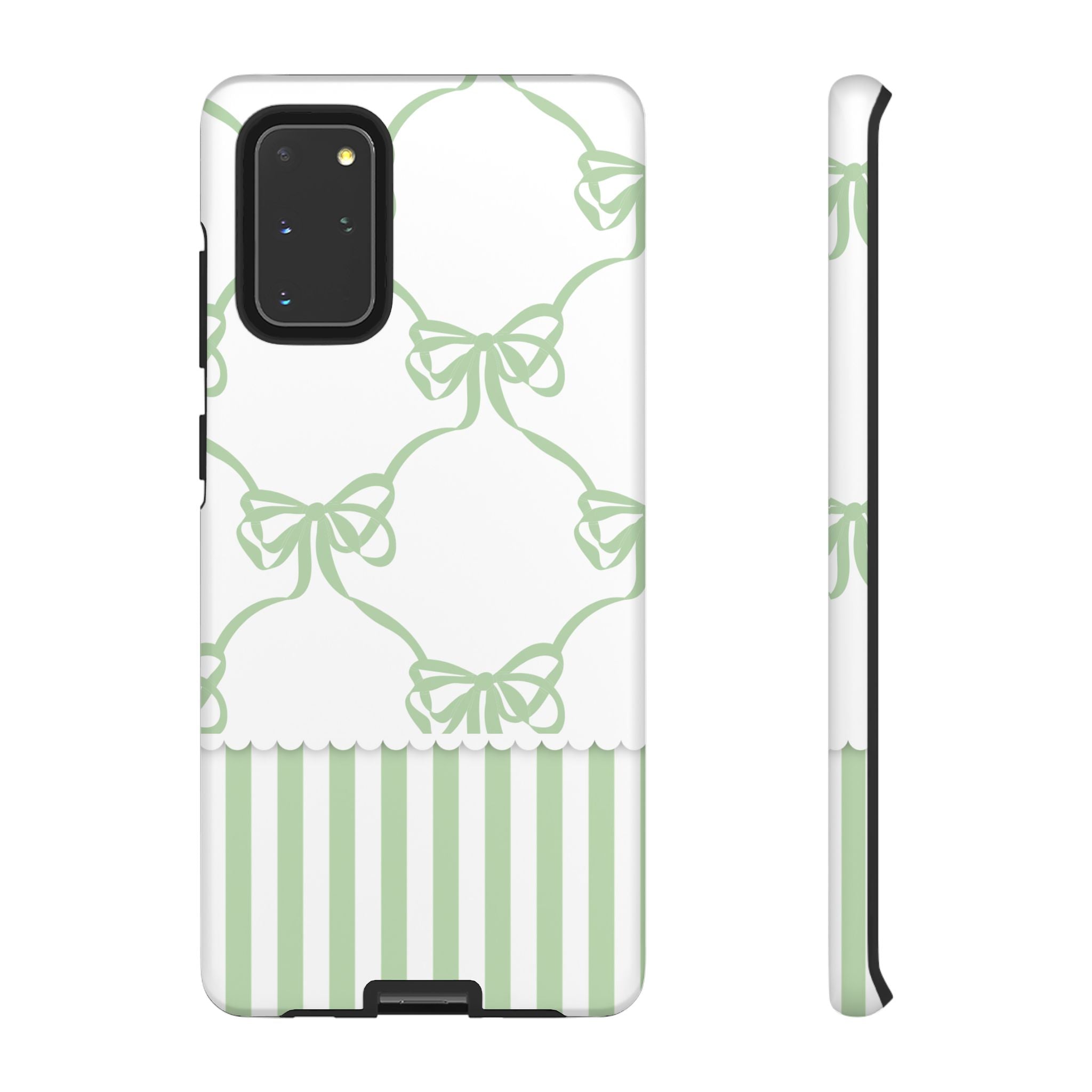 Bow Pattern Tough Phone Case — Pastel Green Stripes & Ribbon Design