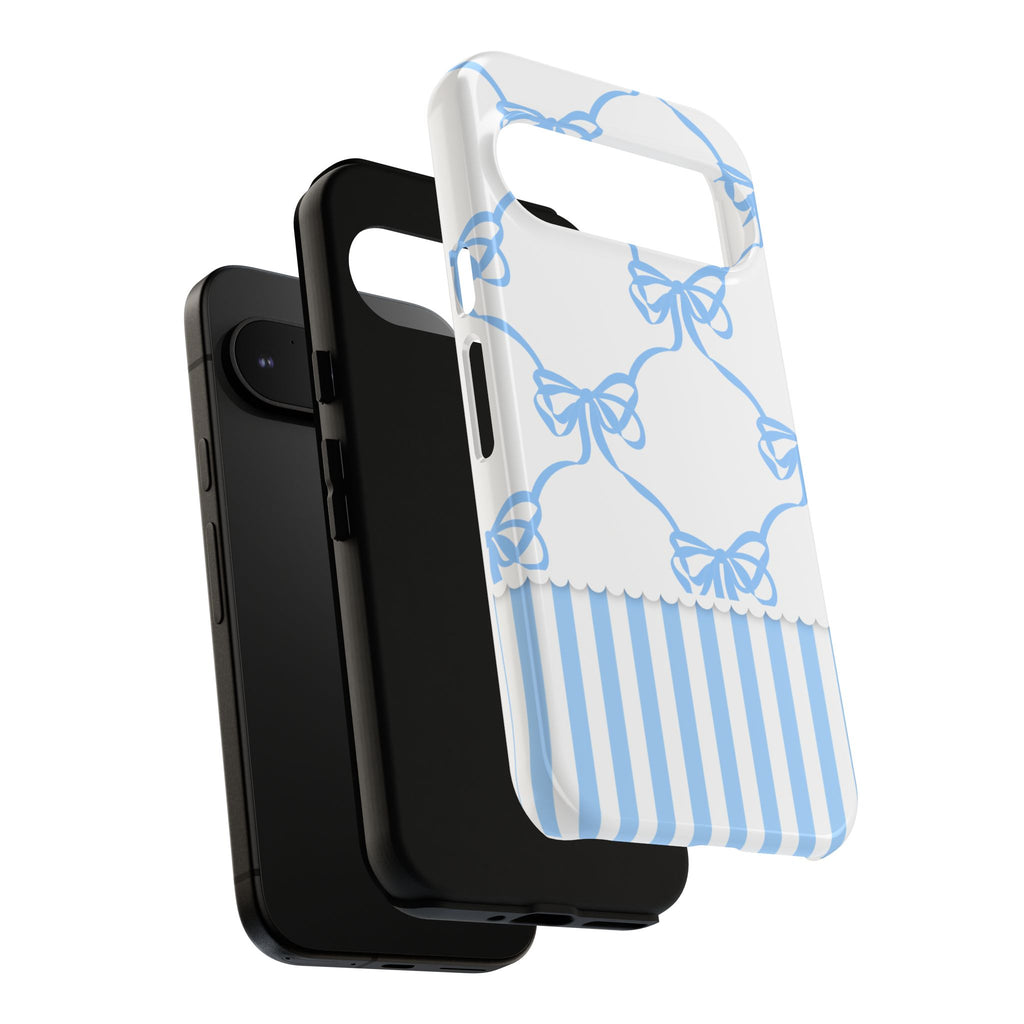 Blue Bow Stripes Phone Case — Cute Pastel Protective Tough Case