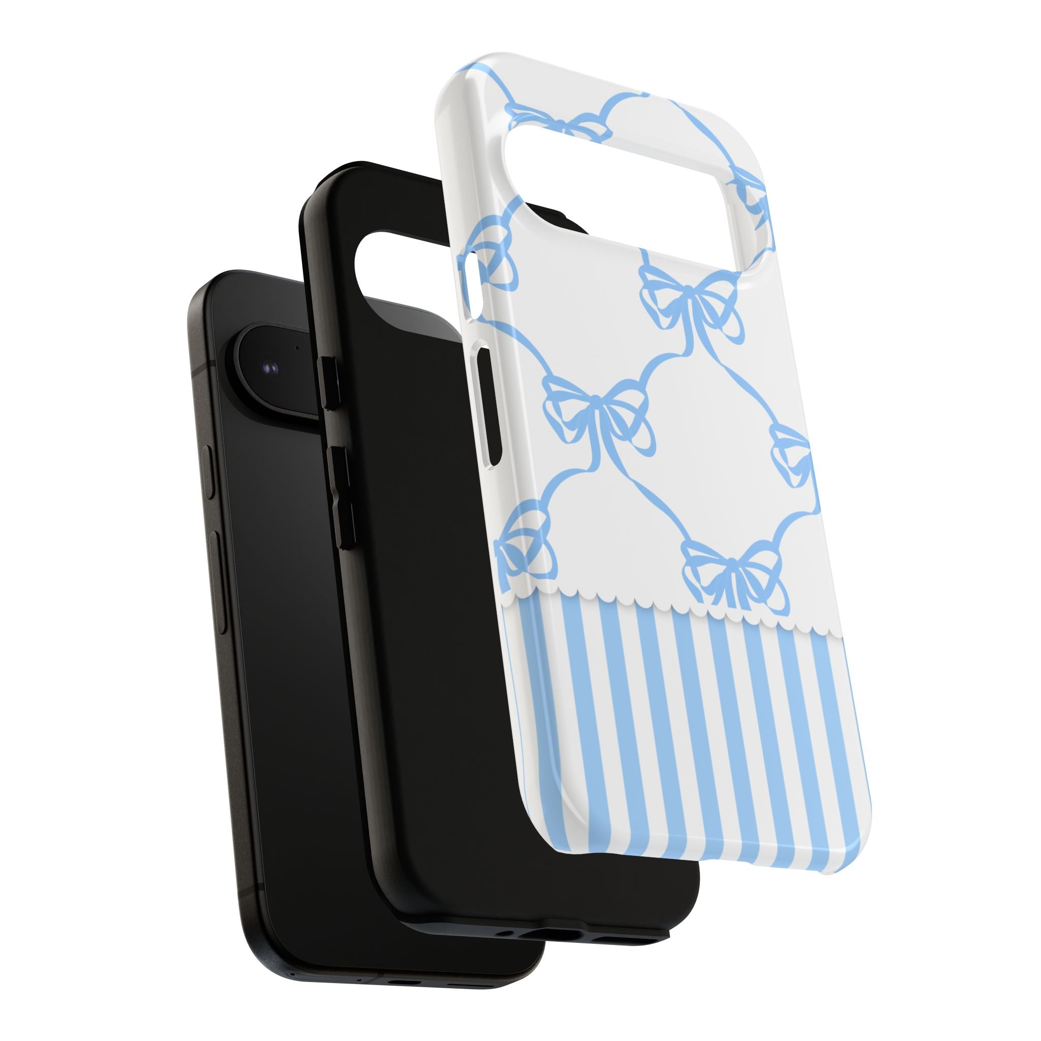 Blue Bow Stripes Phone Case — Cute Pastel Protective Tough Case