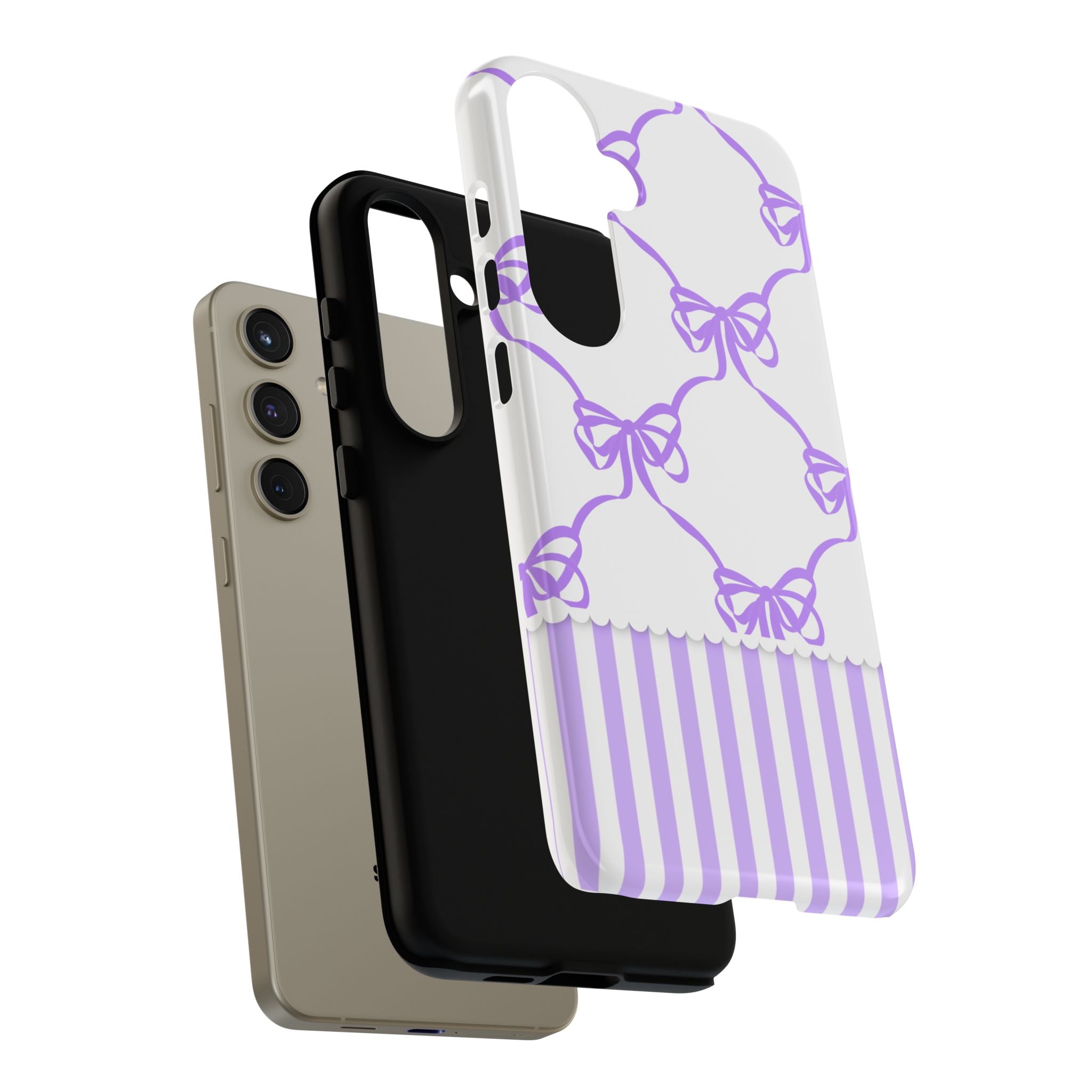 Lavender Bow Pattern Tough Phone Case - Striped Cute iPhone Cover