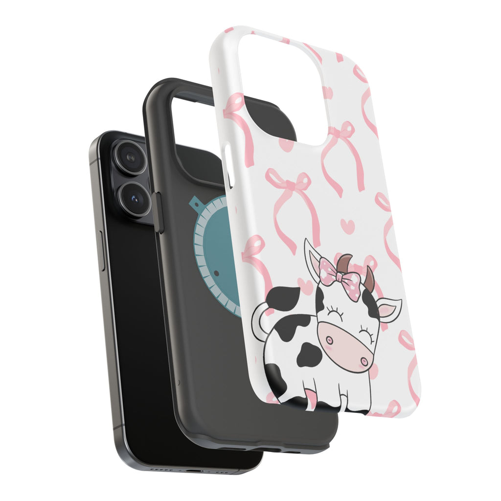 Cute Cow Phone Case — Pink Bows Magnetic Impact-Resistant Case