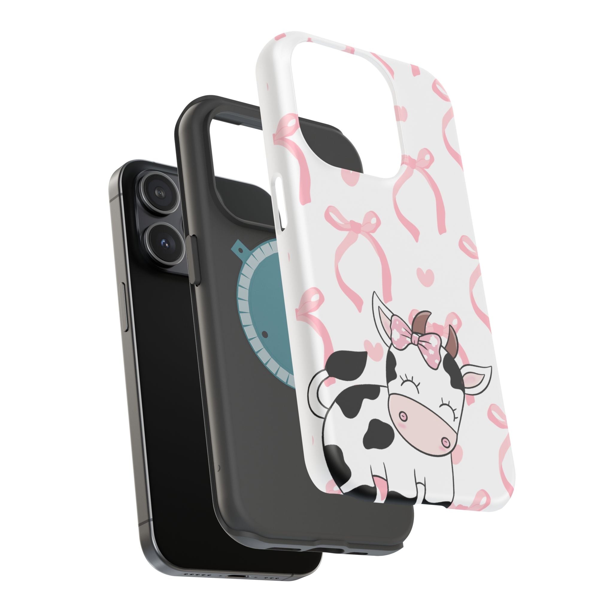 Cute Cow Phone Case — Pink Bows Magnetic Impact-Resistant Case