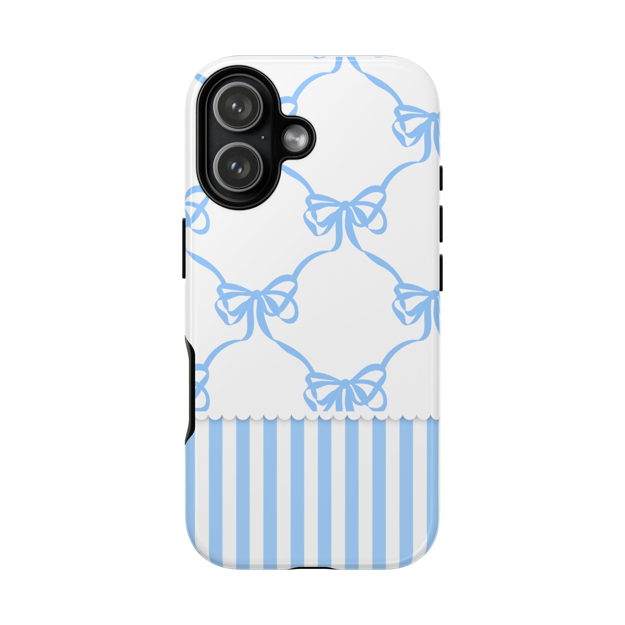 Blue Bow Stripes Phone Case — Cute Pastel Protective Tough Case