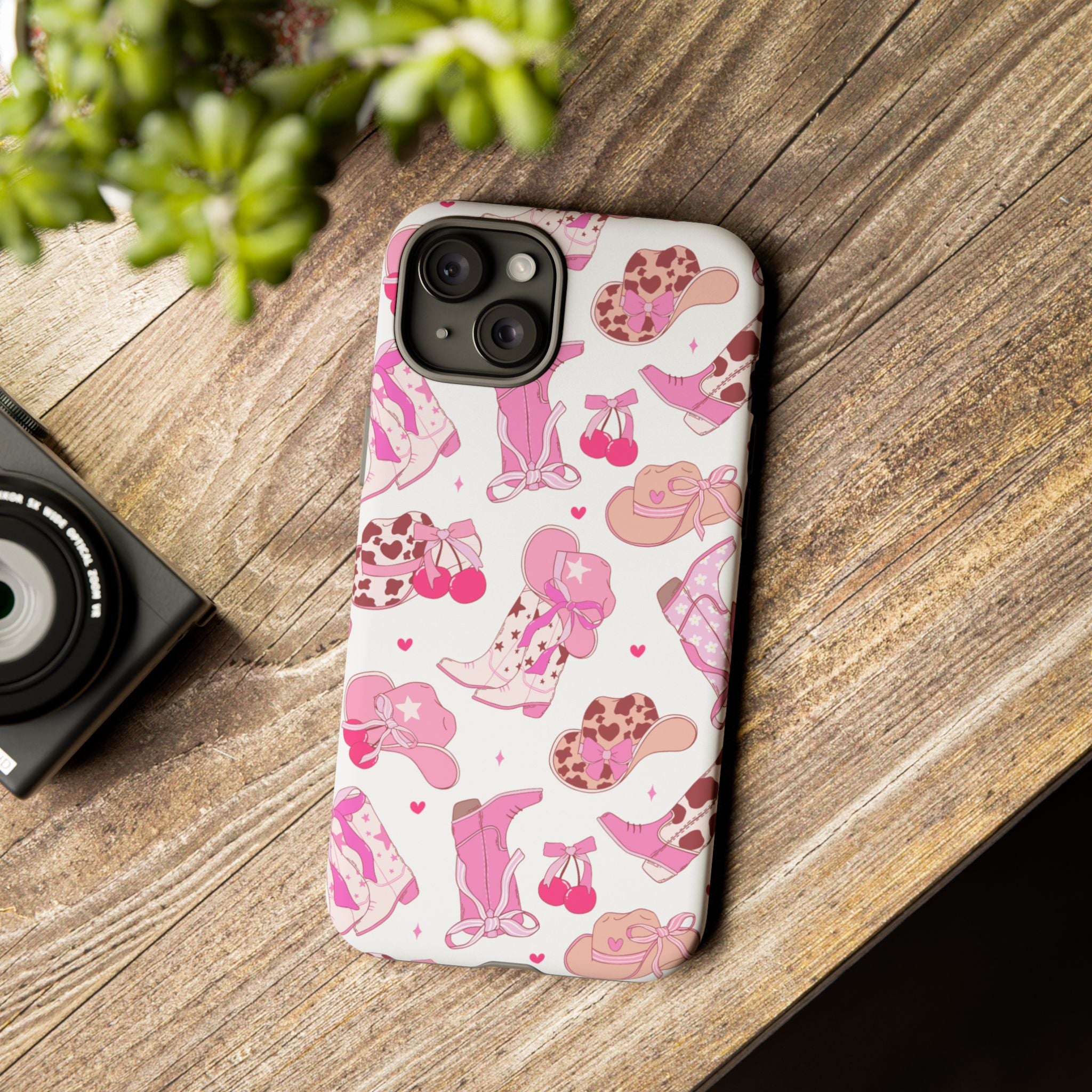 Pink Cowgirl Phone Case - Cute Western Boots & Hats Pattern Tough Case