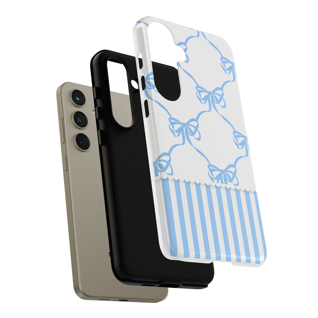 Blue Bow Stripes Phone Case — Cute Pastel Protective Tough Case