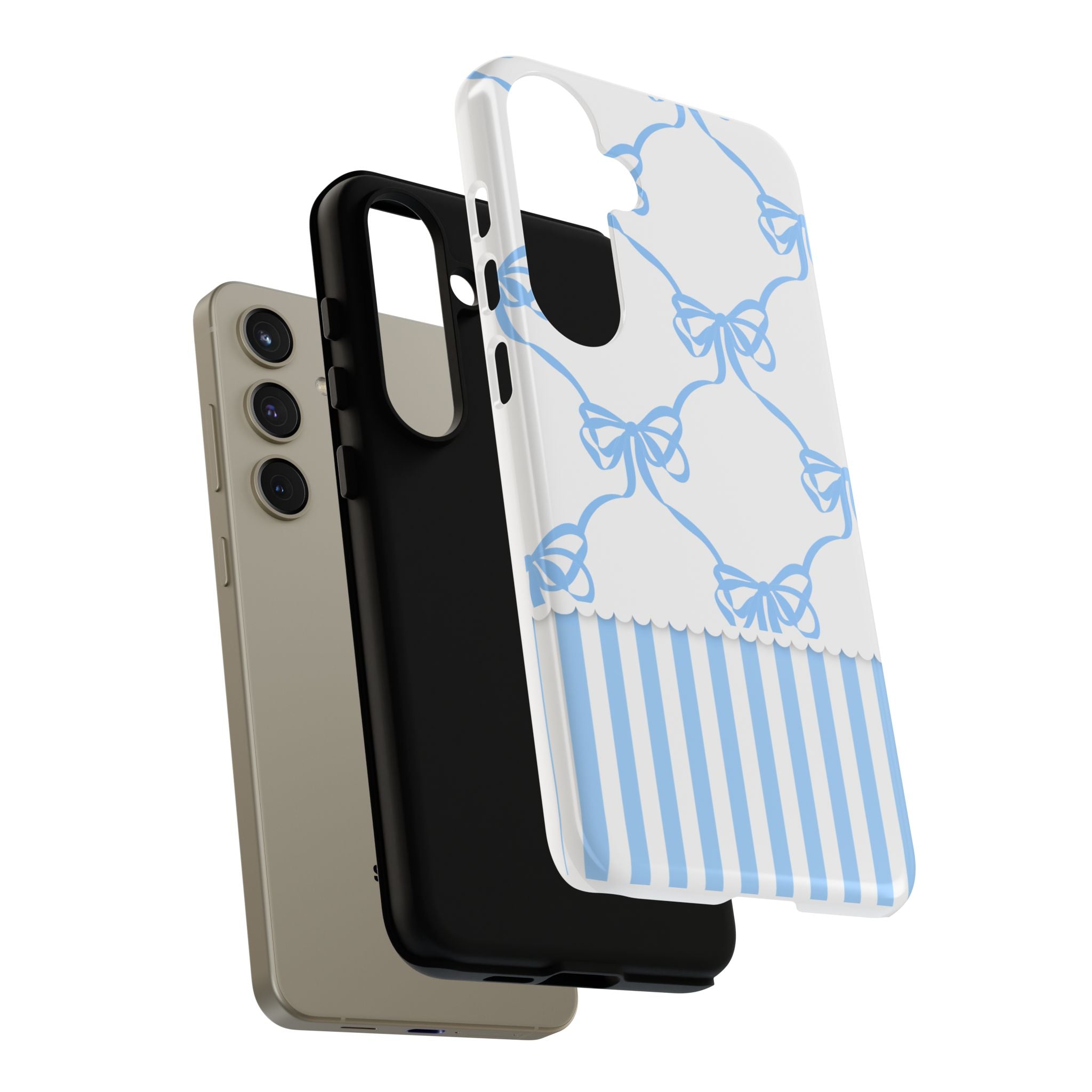 Blue Bow Stripes Phone Case — Cute Pastel Protective Tough Case