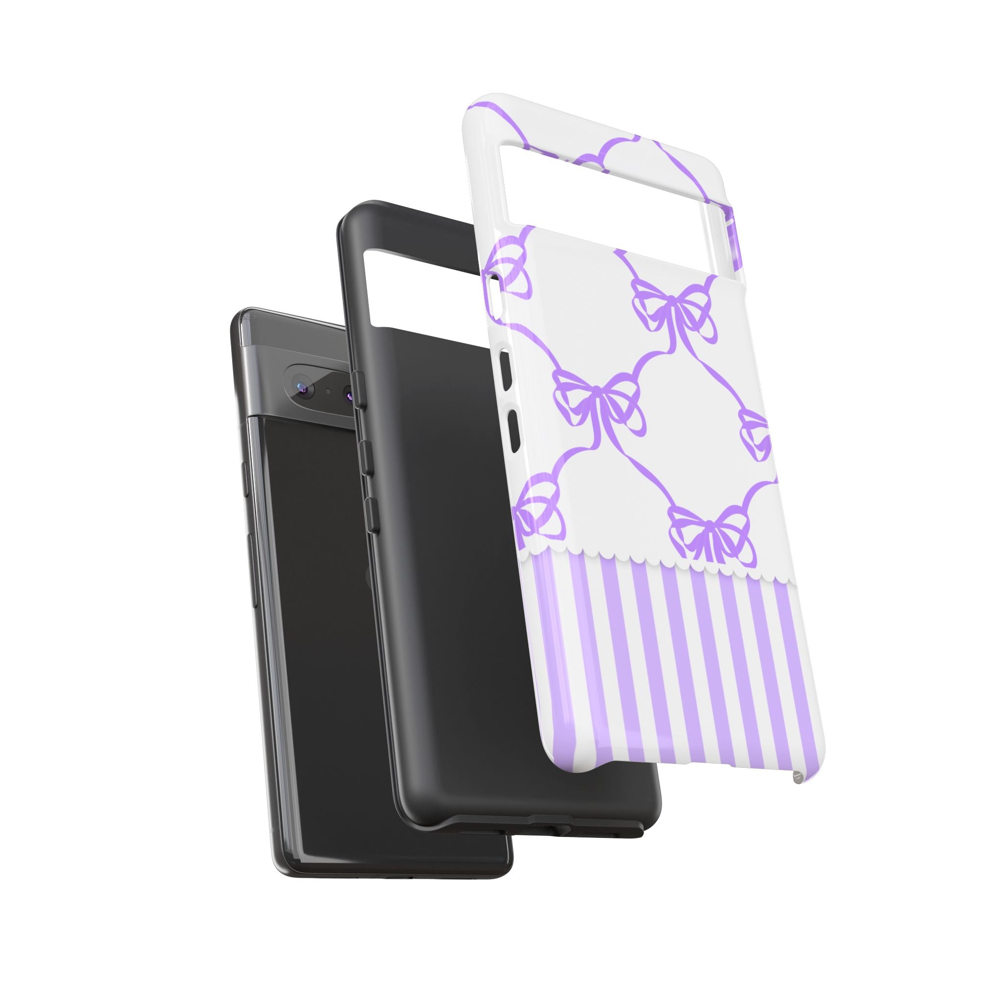 Lavender Bow Pattern Tough Phone Case - Striped Cute iPhone Cover