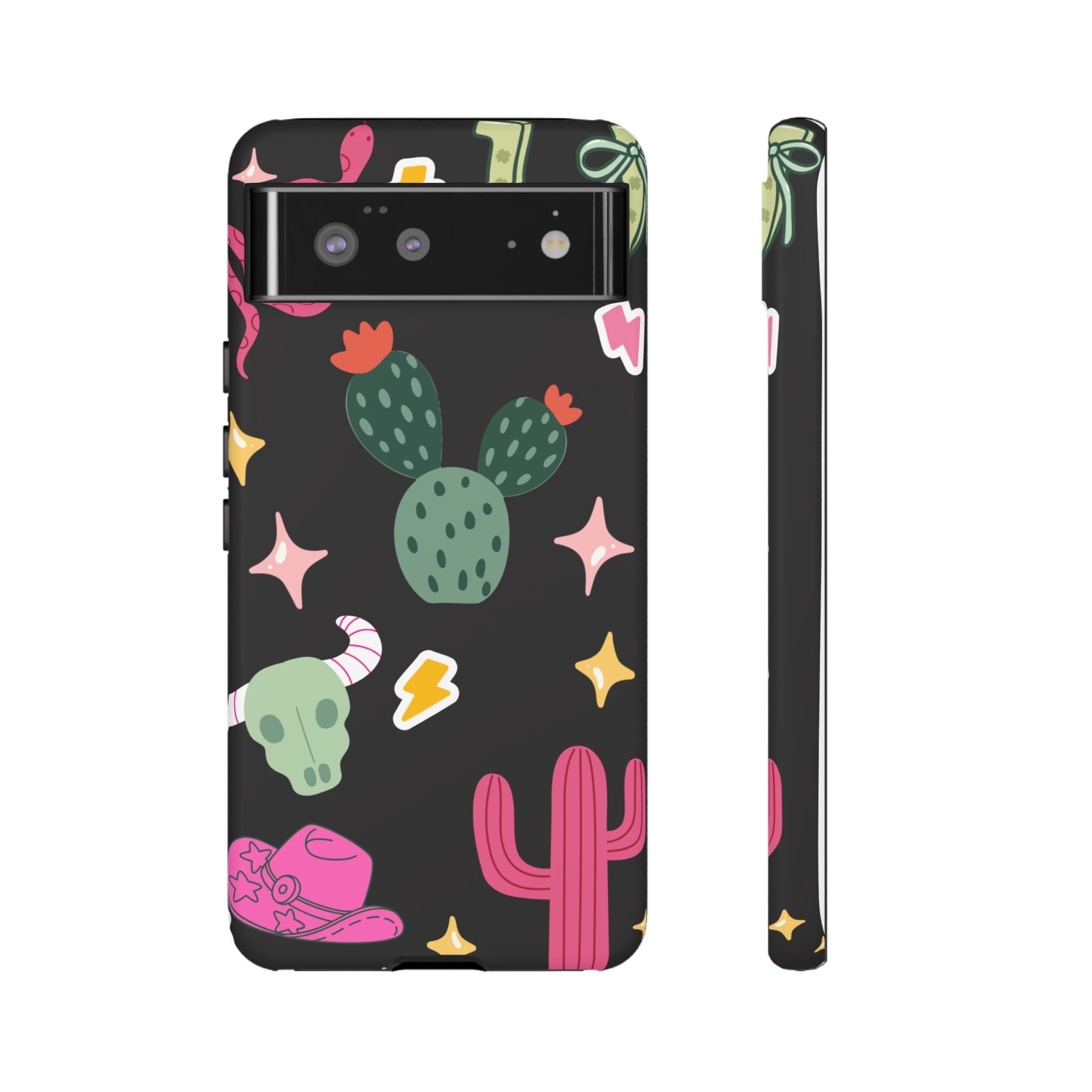 Southwest Desert Icons Tough Phone Case — Cactus, Cowboy & Skull Pattern
