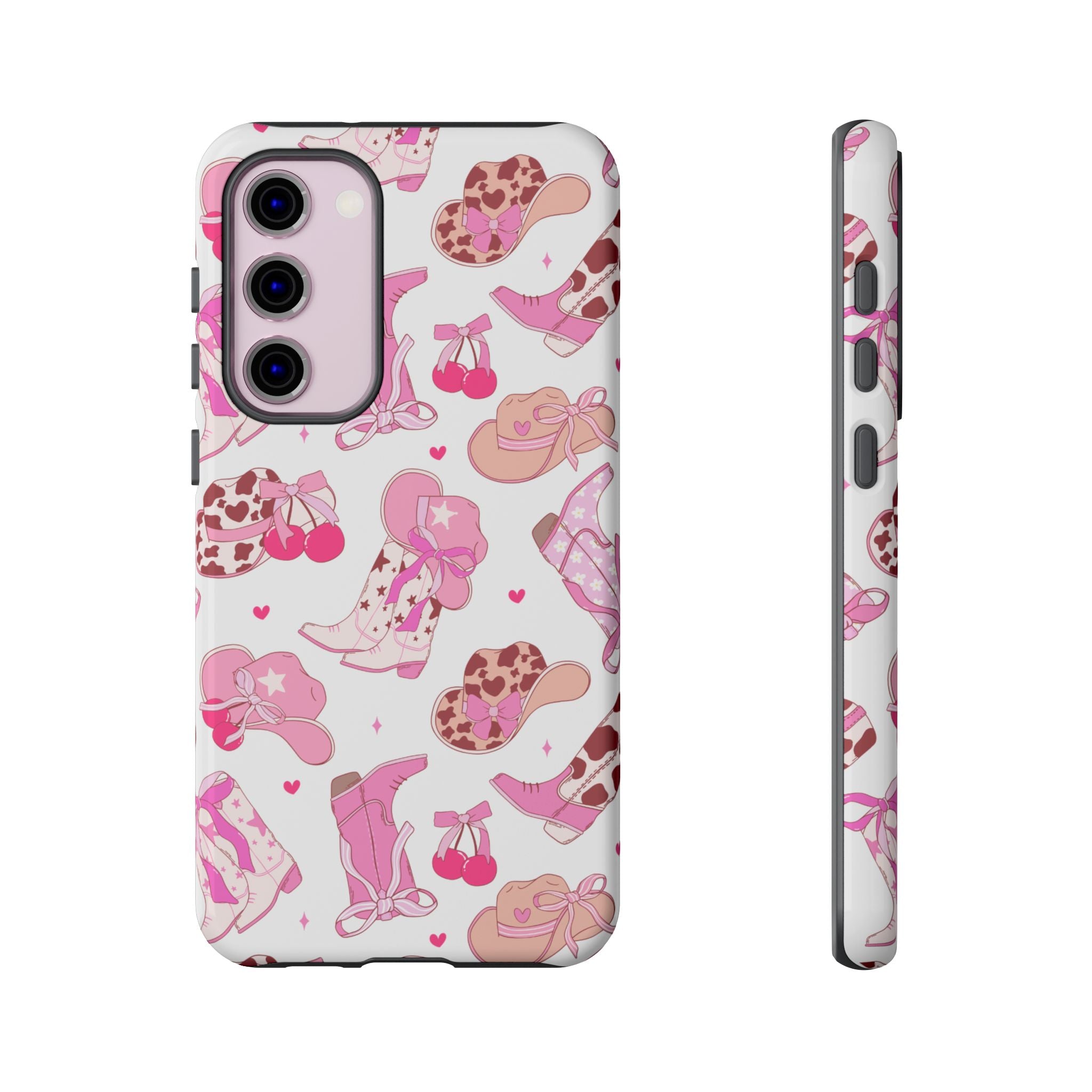 Pink Cowgirl Phone Case - Cute Western Boots & Hats Pattern Tough Case