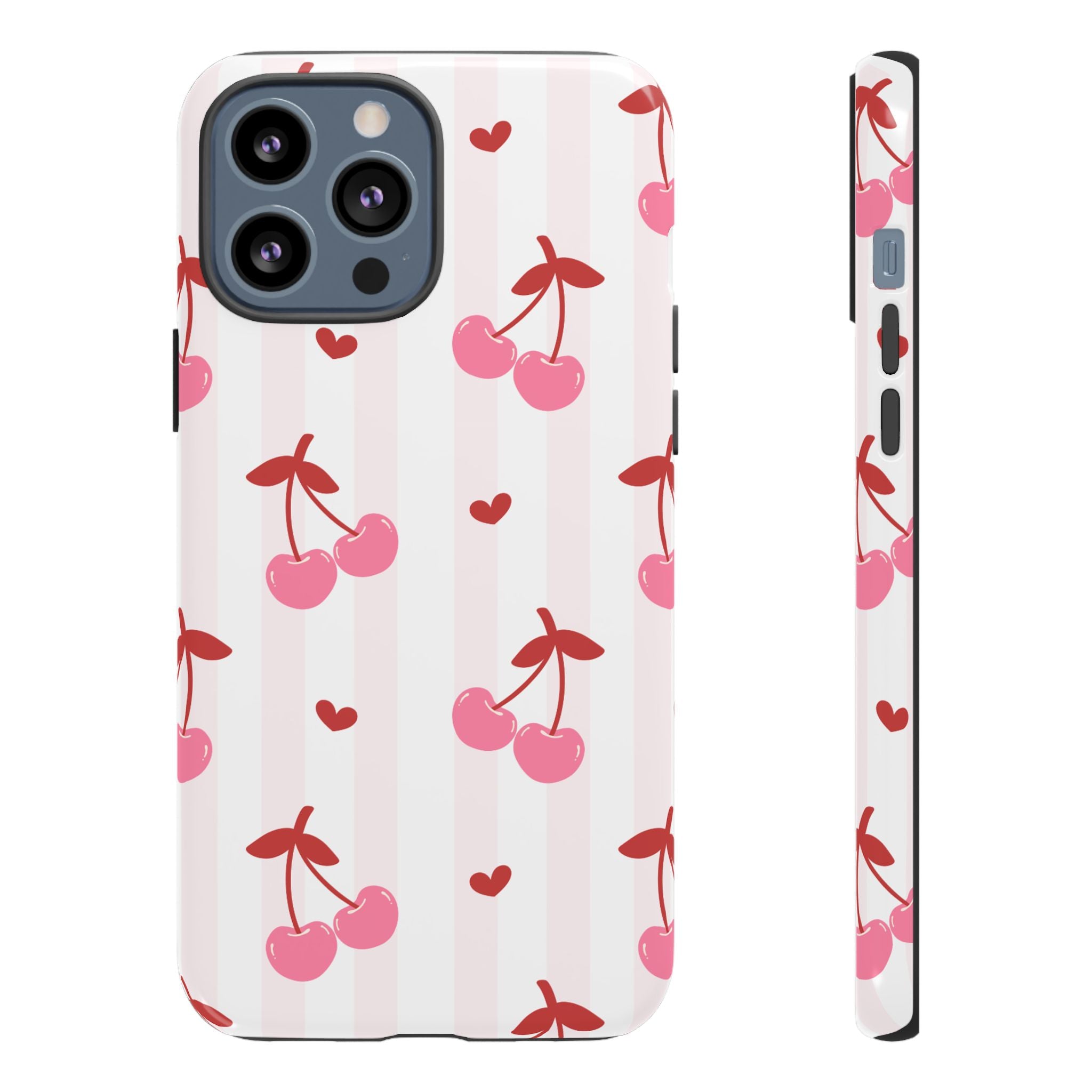 Pink Cherry Pattern Tough Phone Case — Cute Retro Fruit Design