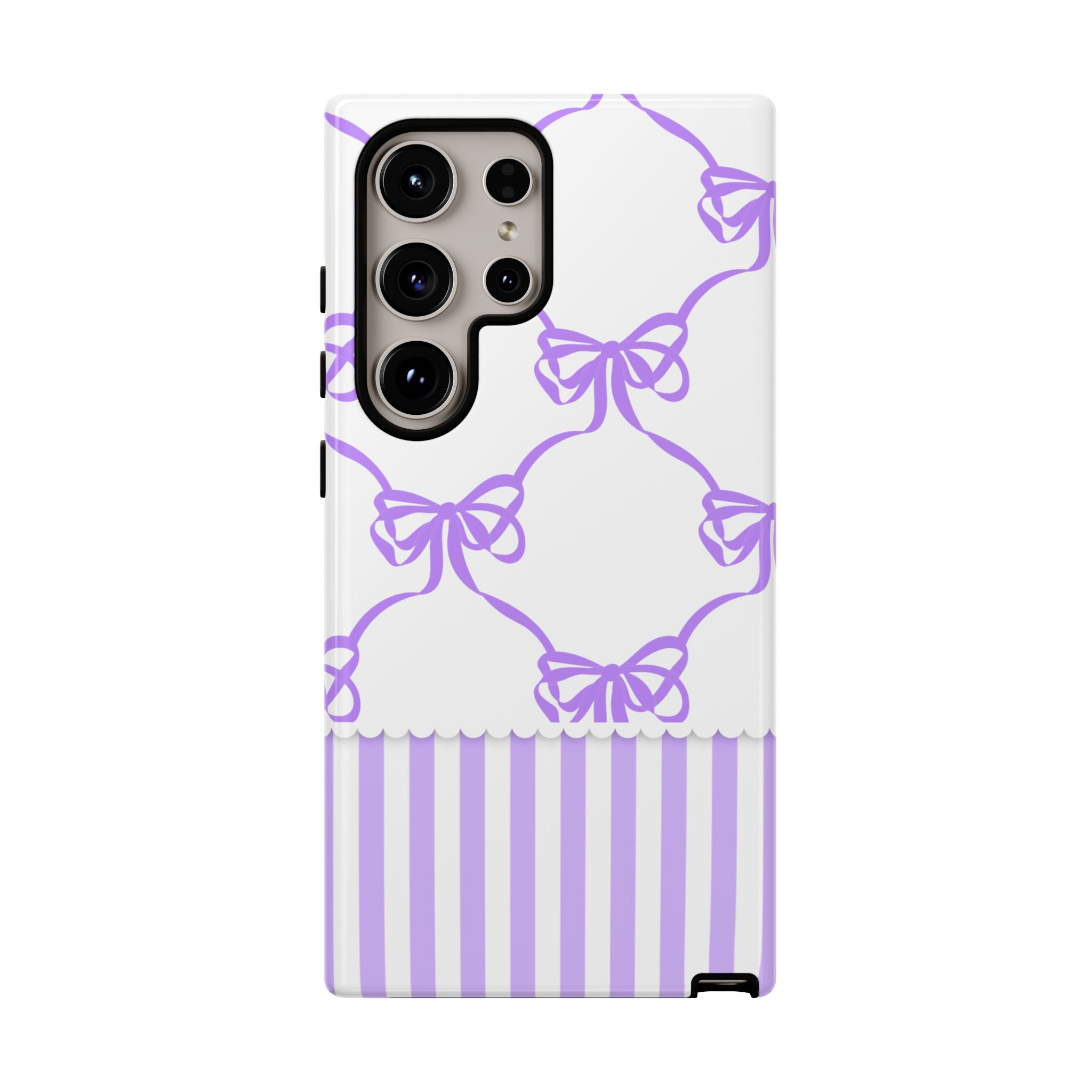 Lavender Bow Pattern Tough Phone Case - Striped Cute iPhone Cover