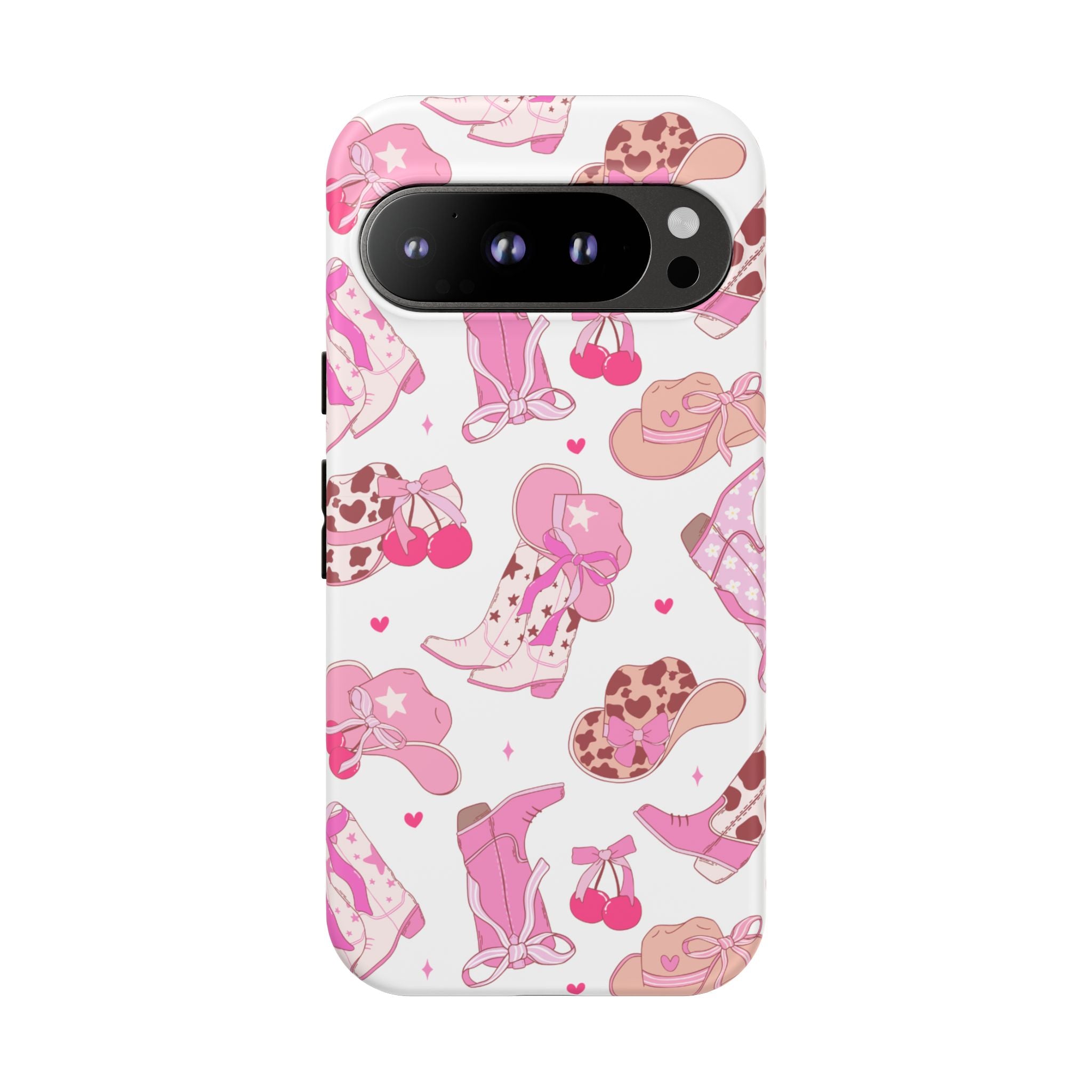 Pink Cowgirl Phone Case - Cute Western Boots & Hats Pattern Tough Case
