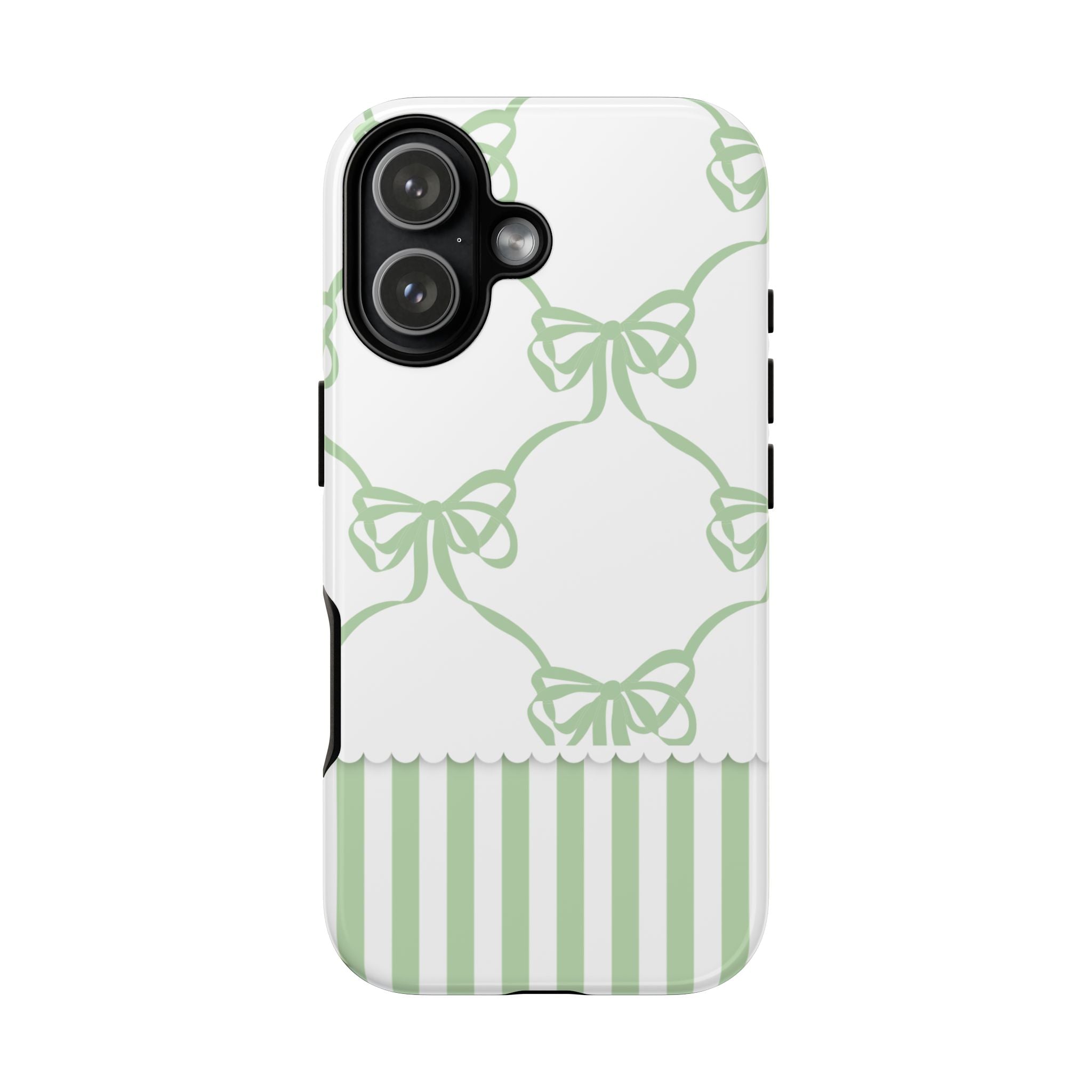 Bow Pattern Tough Phone Case — Pastel Green Stripes & Ribbon Design