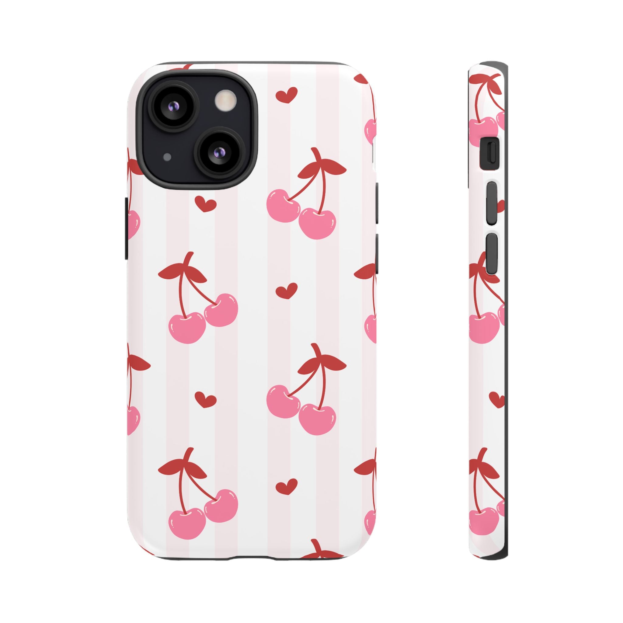 Pink Cherry Pattern Tough Phone Case — Cute Retro Fruit Design