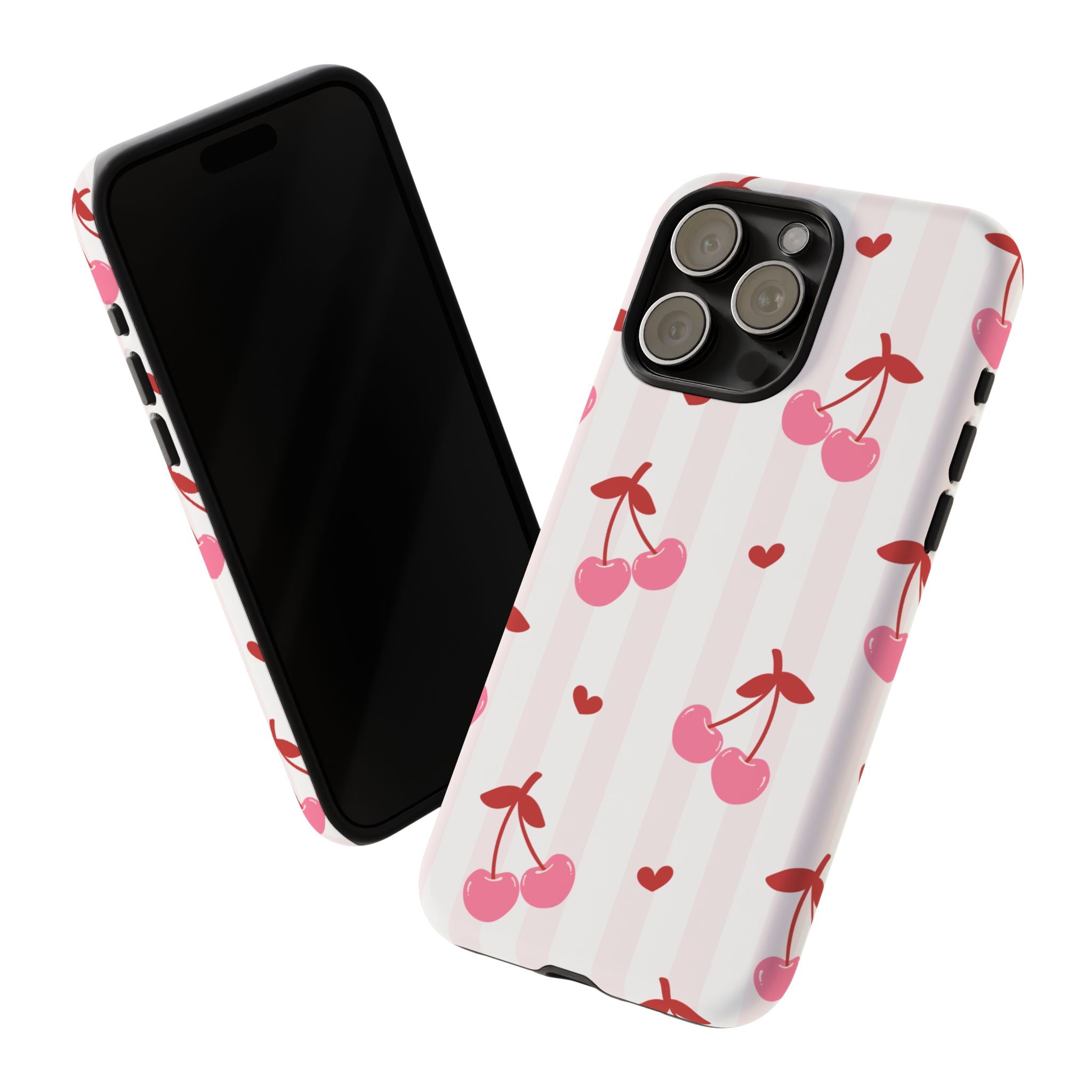 Pink Cherry Pattern Tough Phone Case — Cute Retro Fruit Design