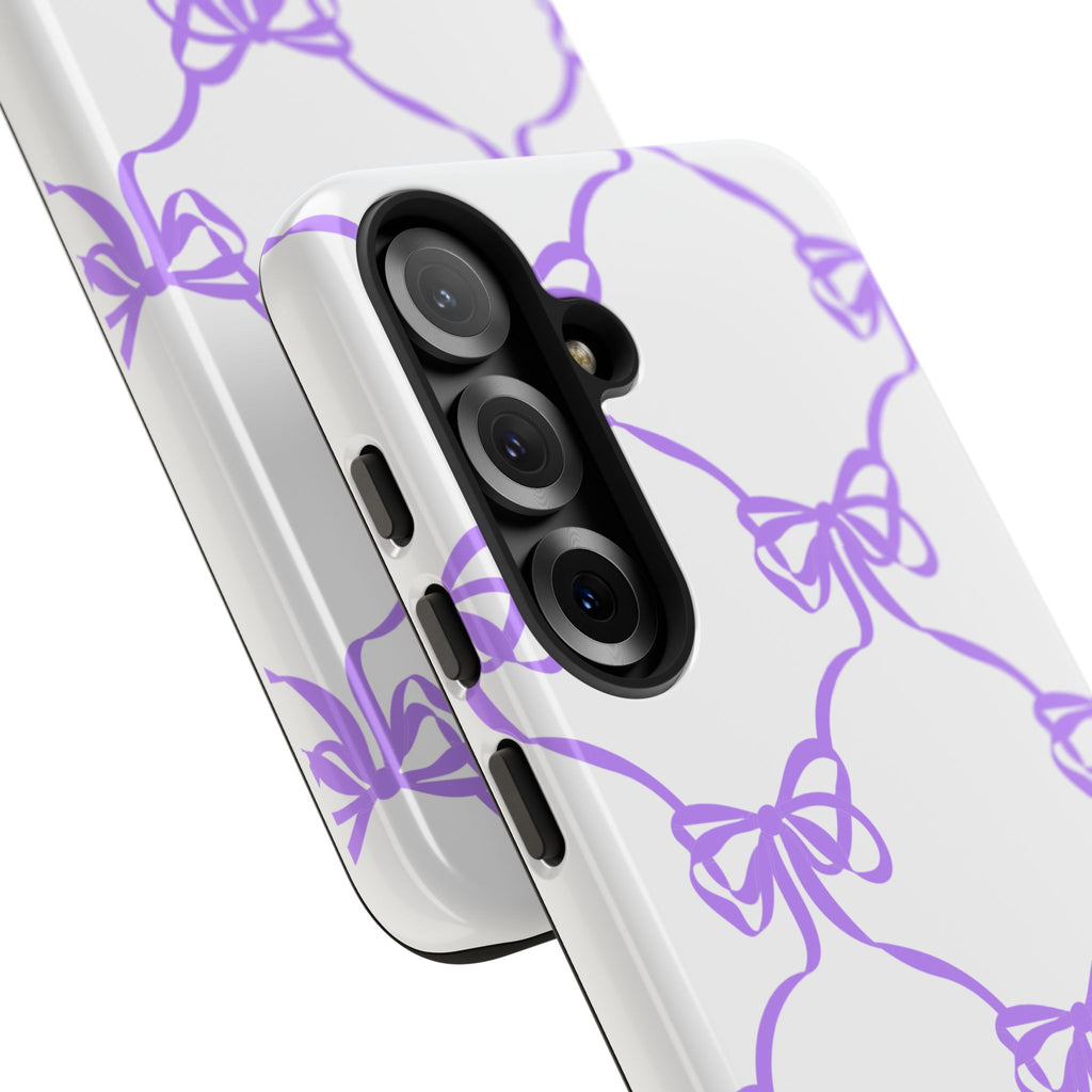 Lavender Bow Pattern Tough Phone Case - Striped Cute iPhone Cover