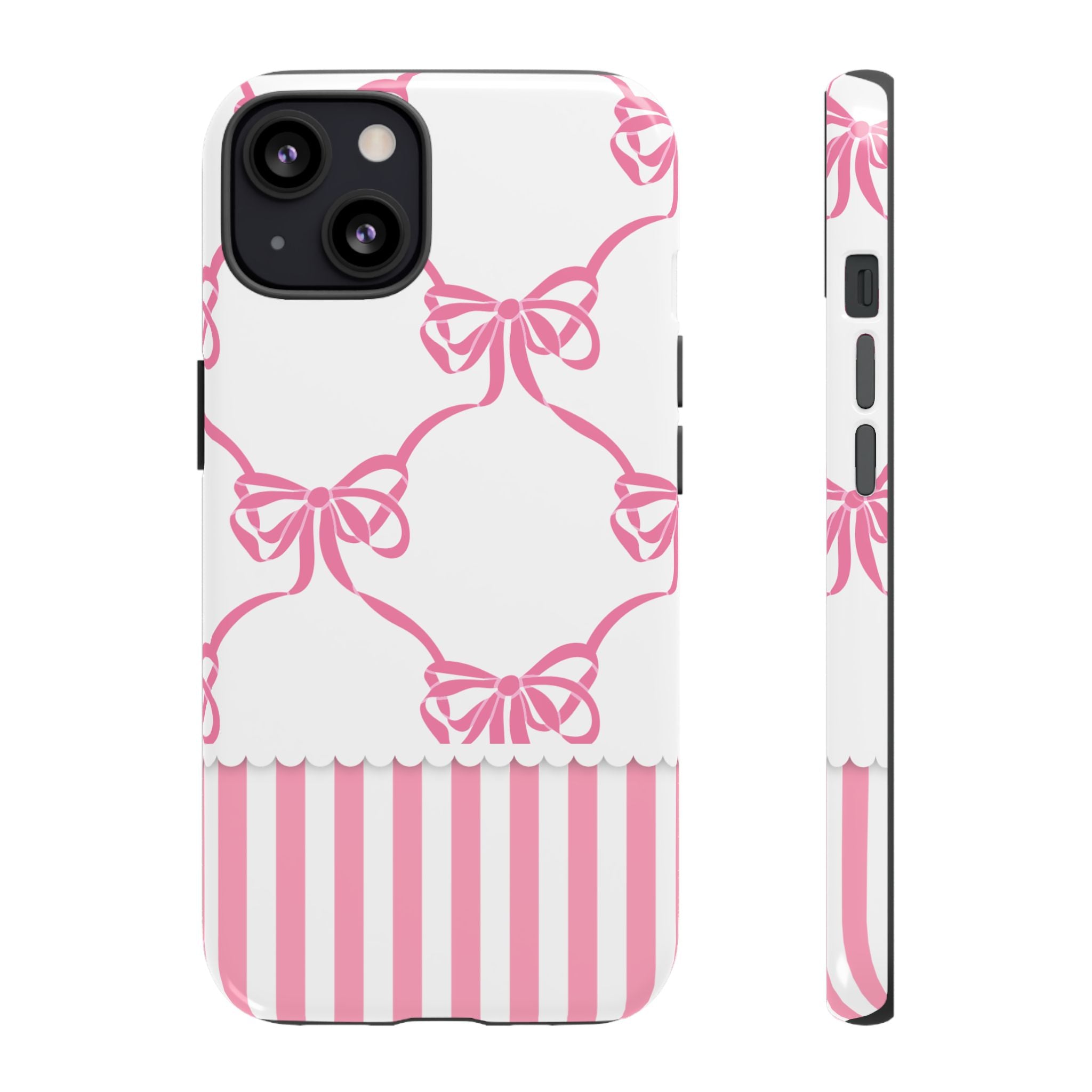 Pink Bow Pattern Phone Case — Cute Striped Tough Case