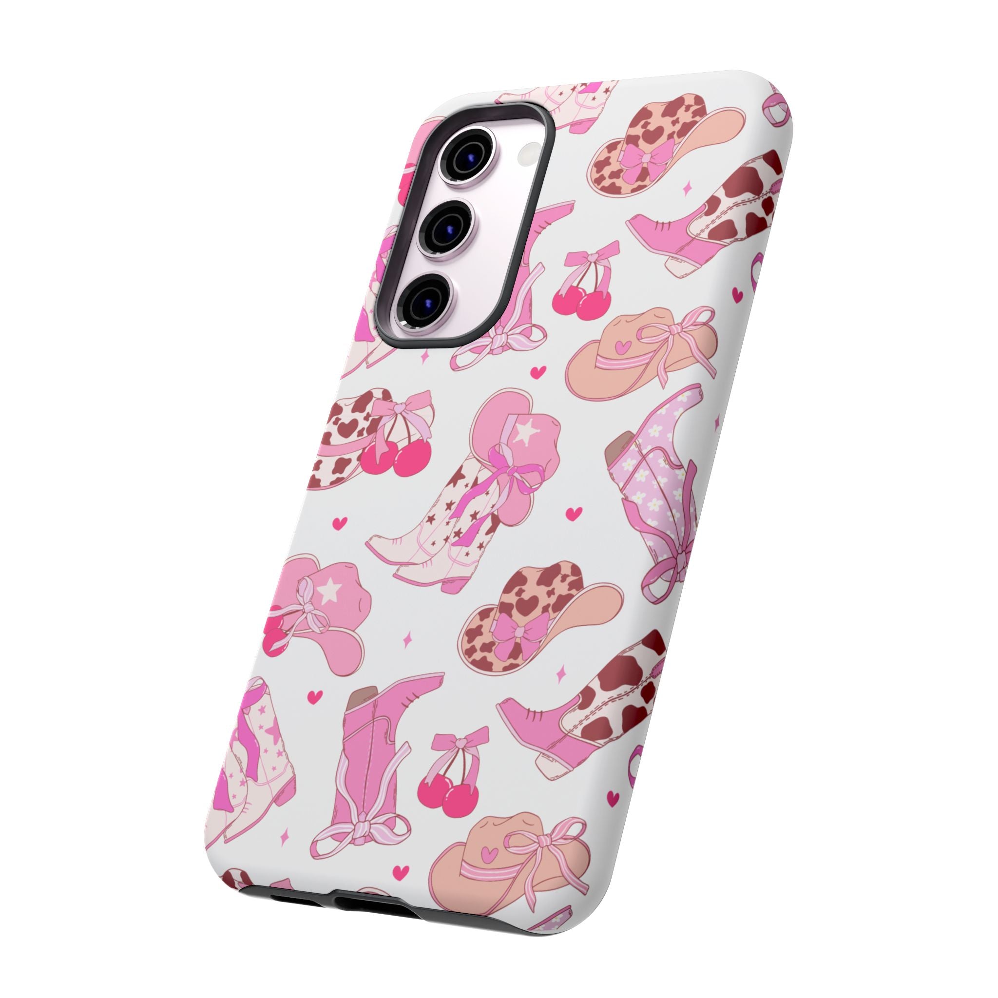 Pink Cowgirl Phone Case - Cute Western Boots & Hats Pattern Tough Case