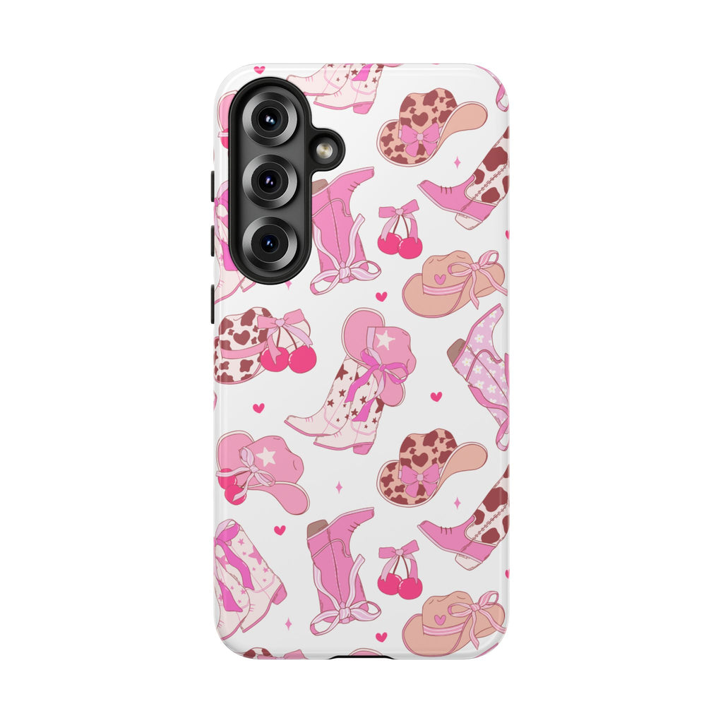 Pink Cowgirl Phone Case - Cute Western Boots & Hats Pattern Tough Case
