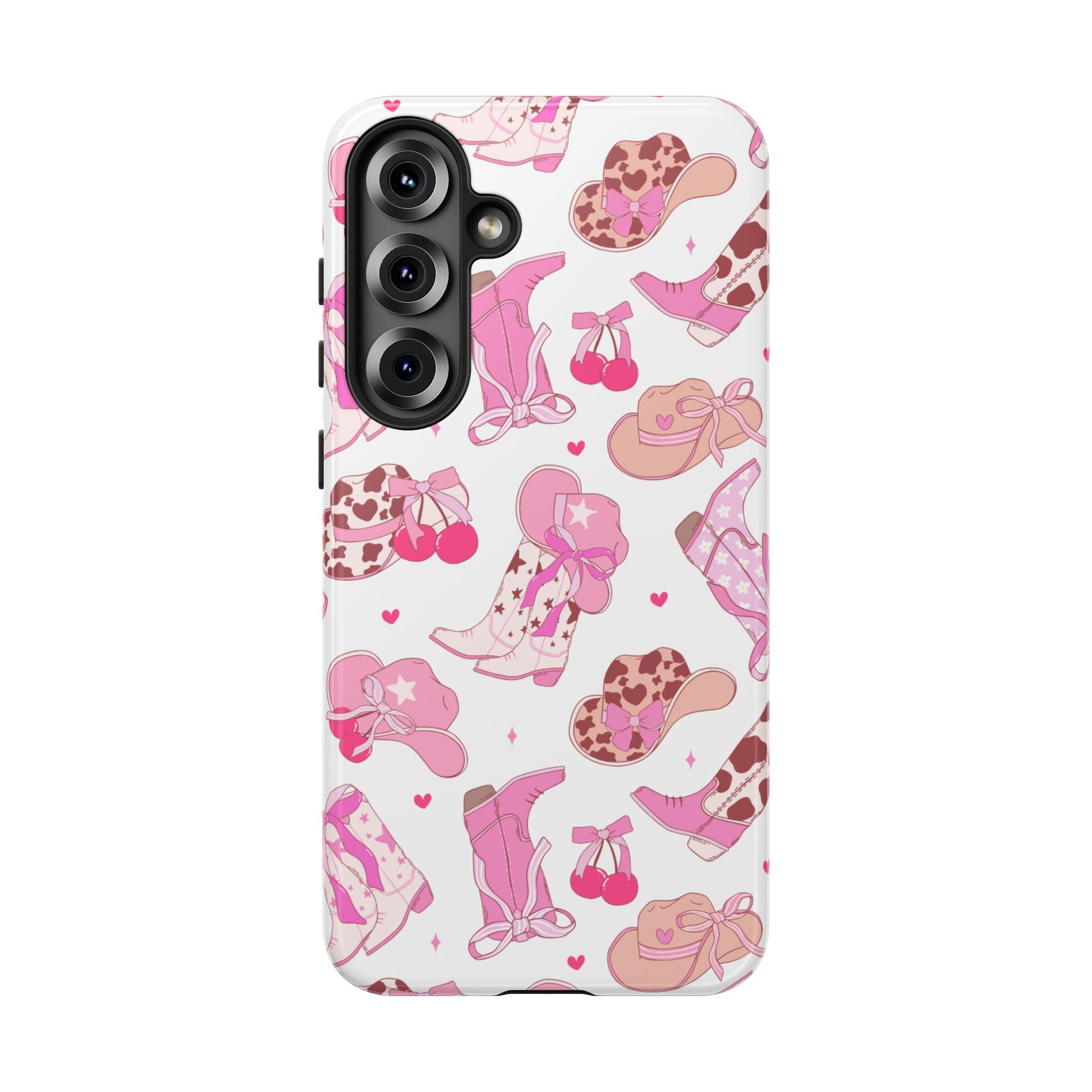 Pink Cowgirl Phone Case - Cute Western Boots & Hats Pattern Tough Case