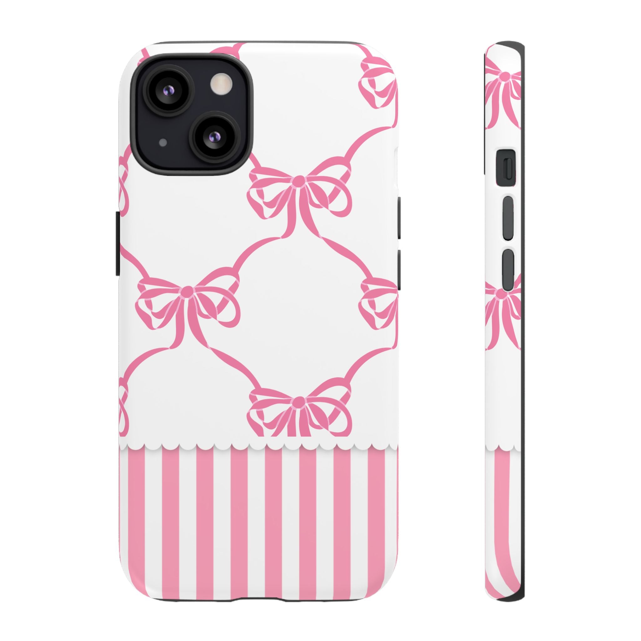 Pink Bow Pattern Phone Case — Cute Striped Tough Case