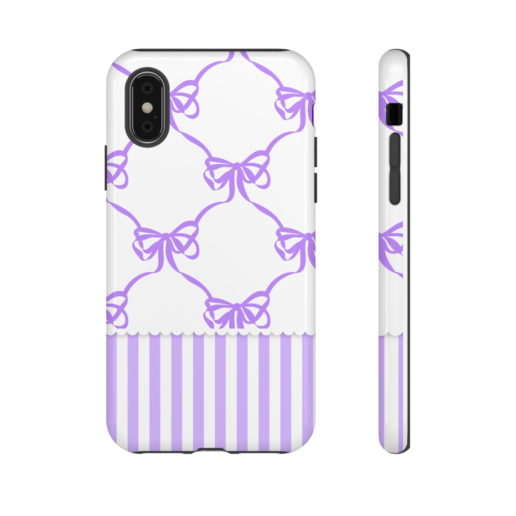 Lavender Bow Pattern Tough Phone Case - Striped Cute iPhone Cover