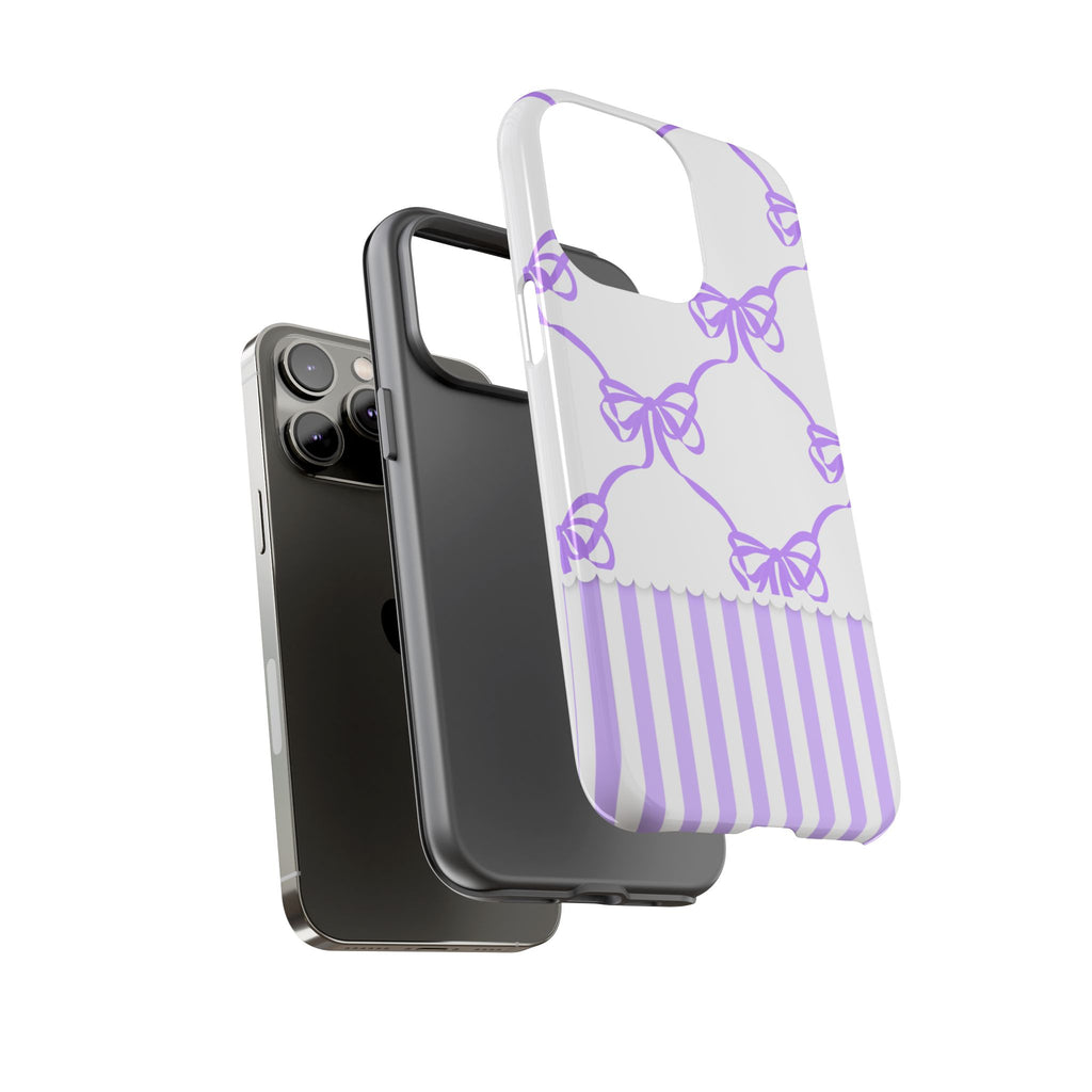 Lavender Bow Pattern Tough Phone Case - Striped Cute iPhone Cover