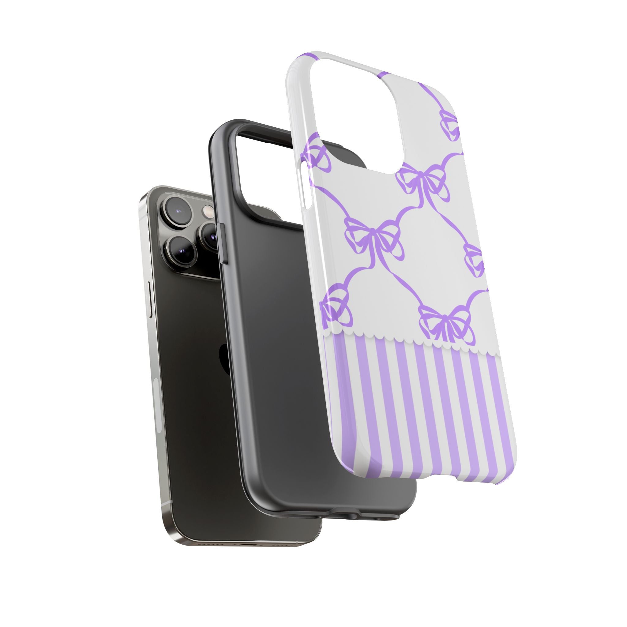 Lavender Bow Pattern Tough Phone Case - Striped Cute iPhone Cover
