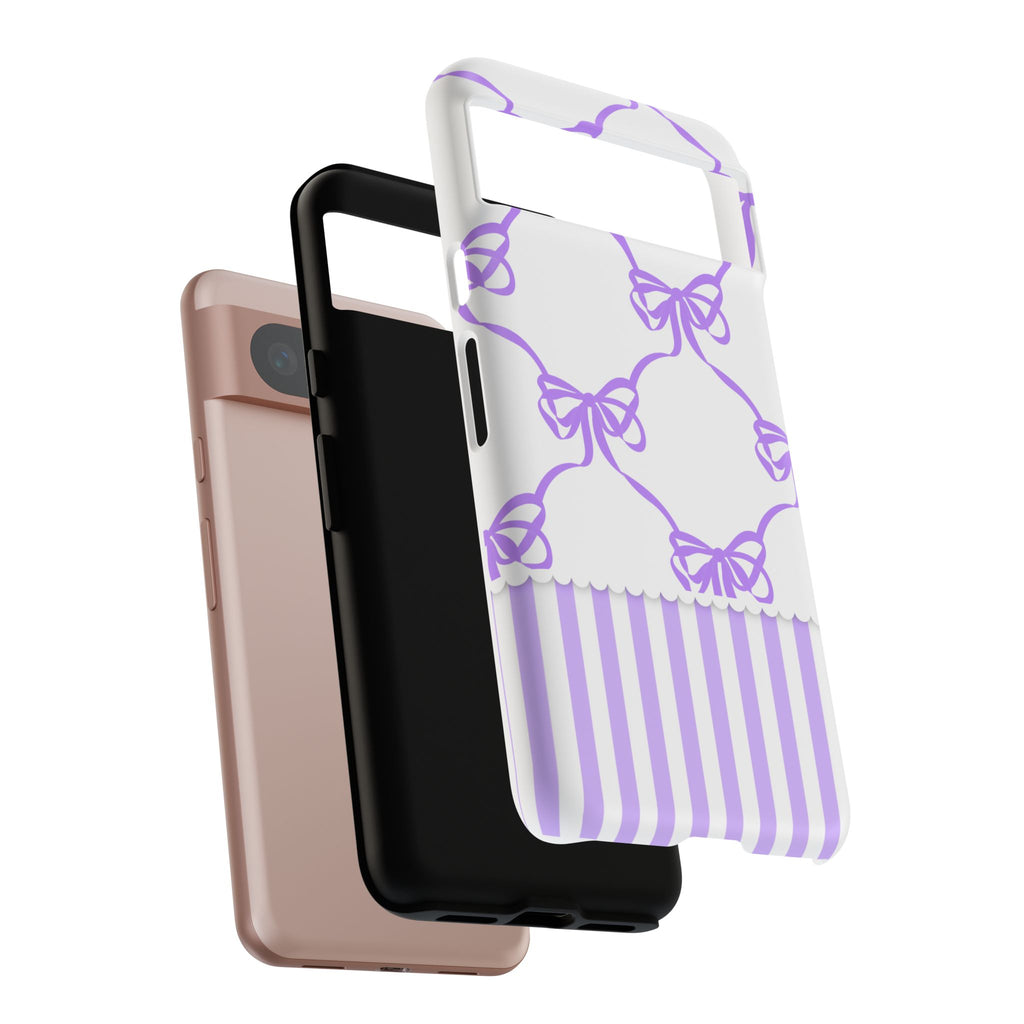 Lavender Bow Pattern Tough Phone Case - Striped Cute iPhone Cover