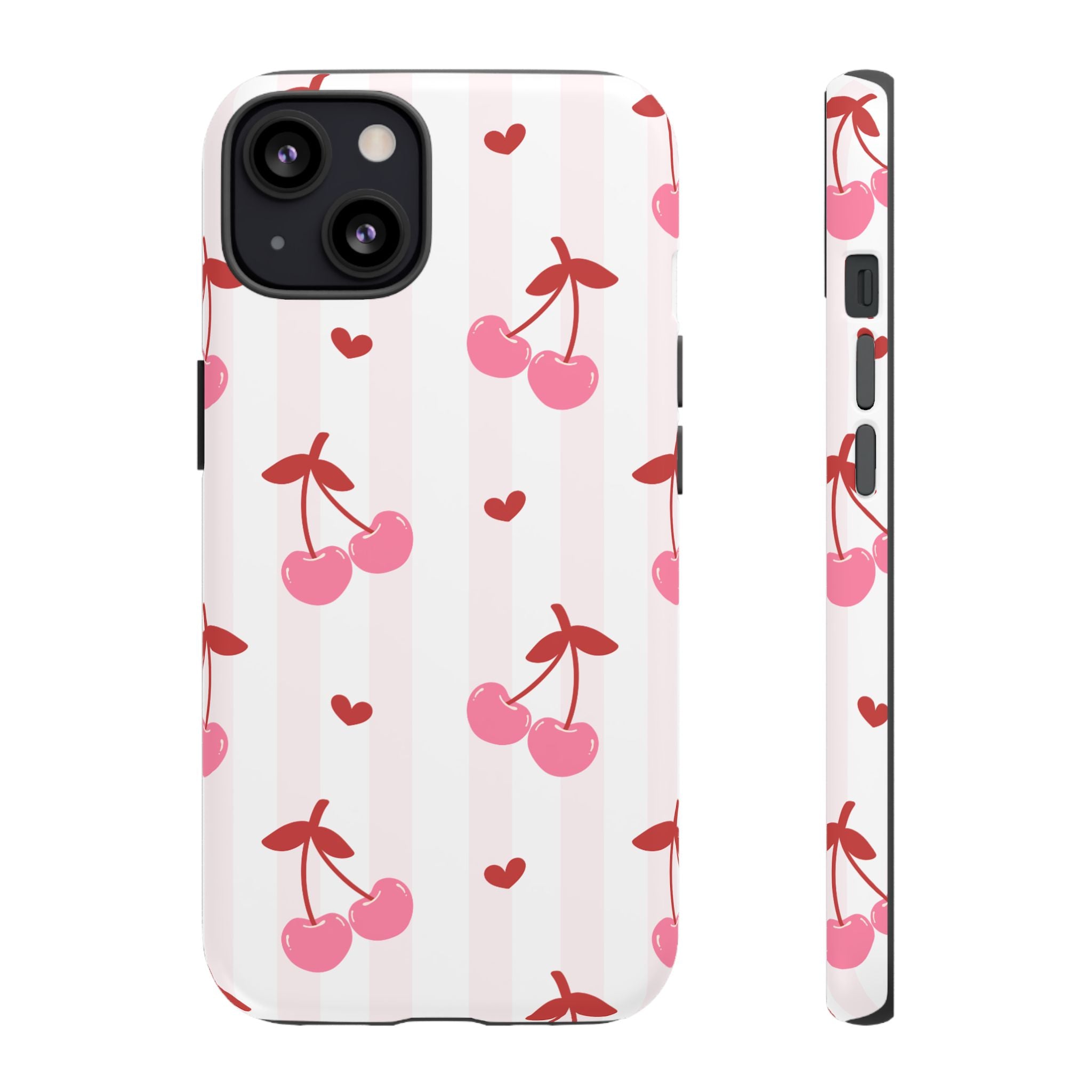 Pink Cherry Pattern Tough Phone Case — Cute Retro Fruit Design