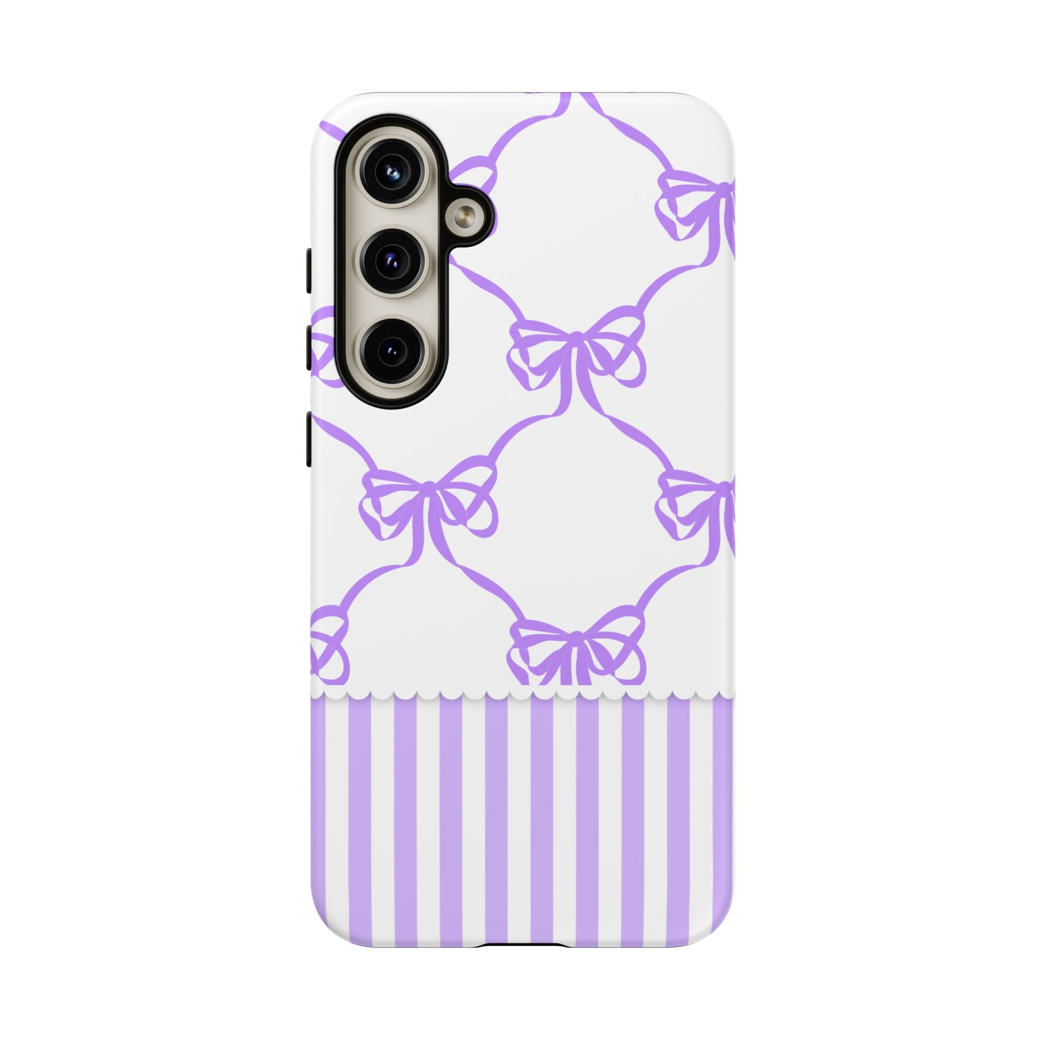 Lavender Bow Pattern Tough Phone Case - Striped Cute iPhone Cover
