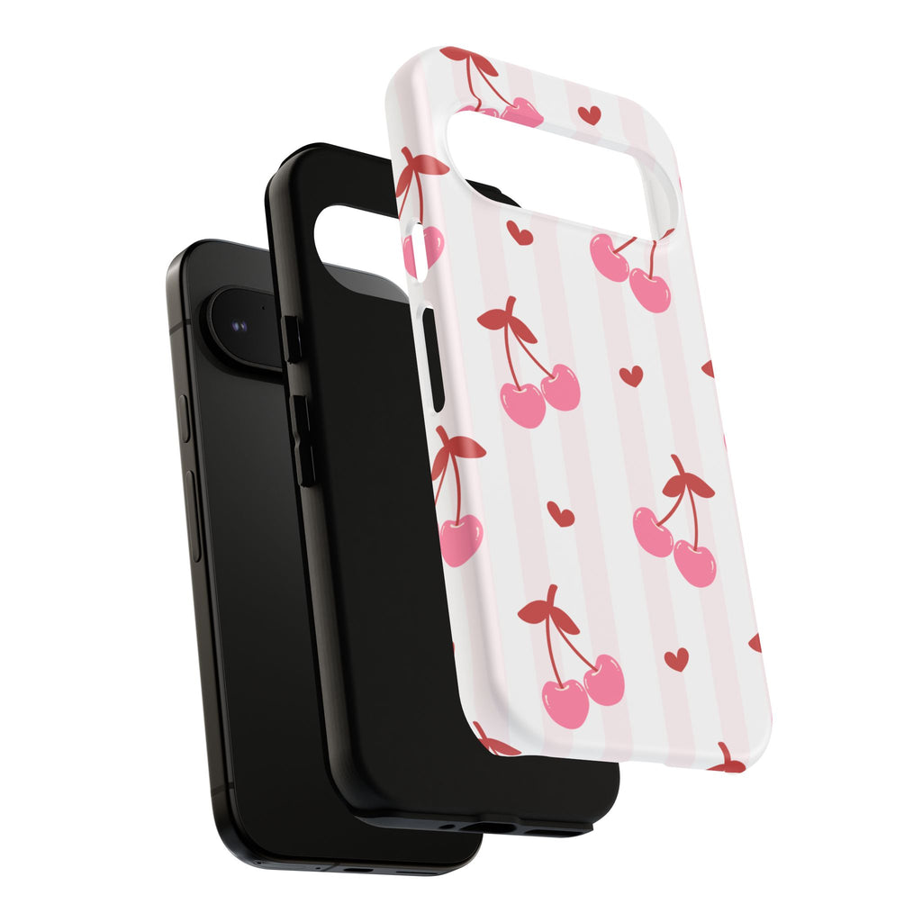 Pink Cherry Pattern Tough Phone Case — Cute Retro Fruit Design