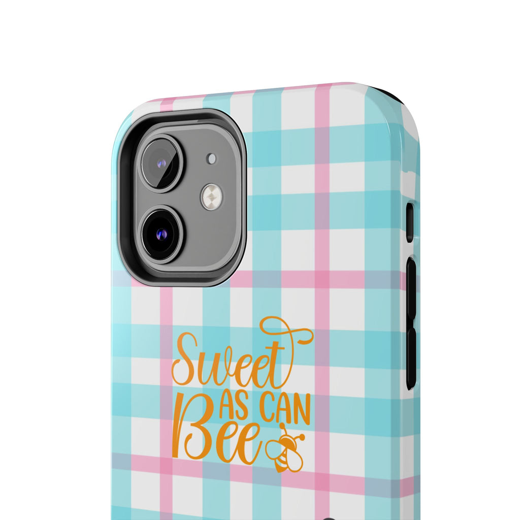 Sweet As Can Bee Tough Phone Case — Cute Bee & Daisy Plaid Protective Cover