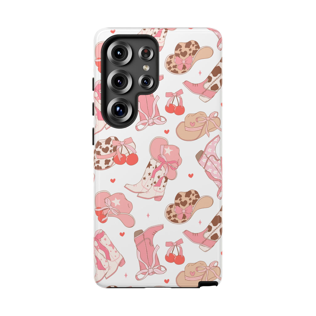 Cowgirl Boots Pink Phone Case — Cute Western Pattern Tough Phone Case