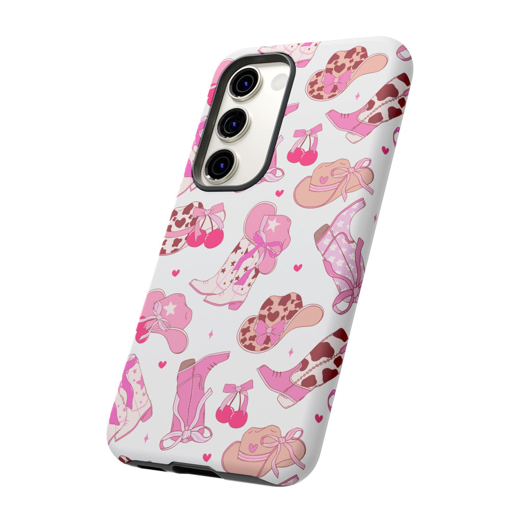Pink Cowgirl Phone Case - Cute Western Boots & Hats Pattern Tough Case