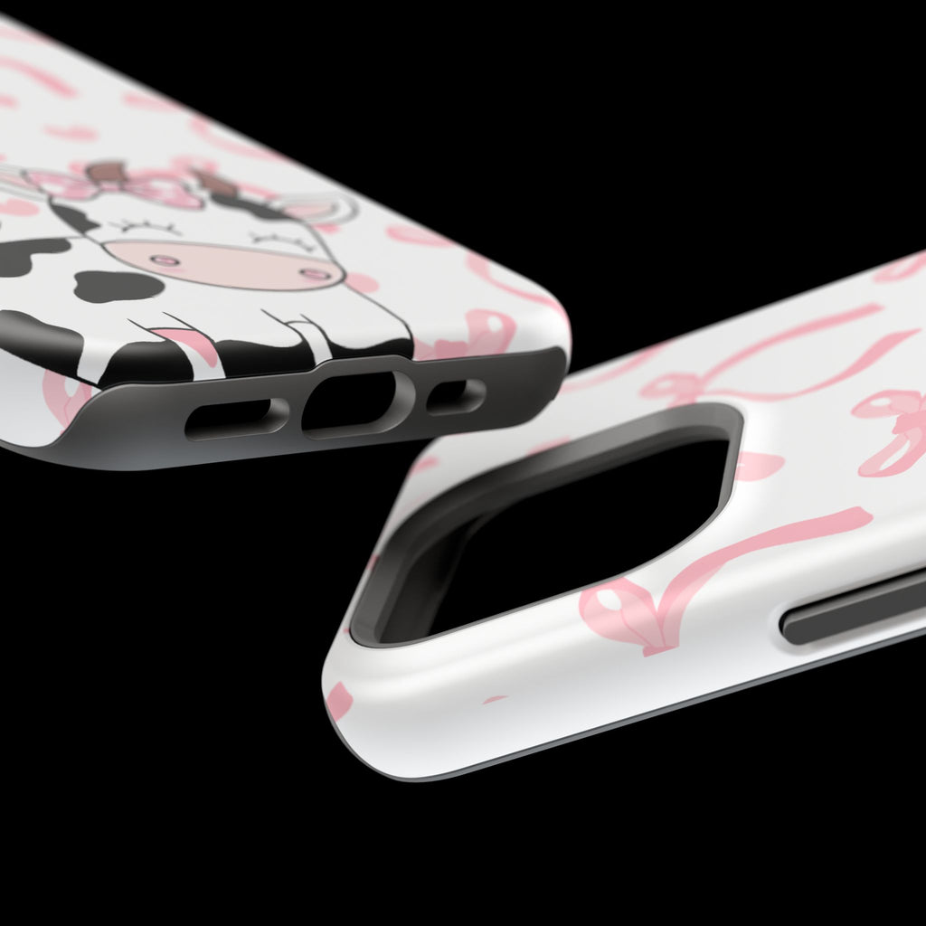 Cute Cow Phone Case — Pink Bows Magnetic Impact-Resistant Case