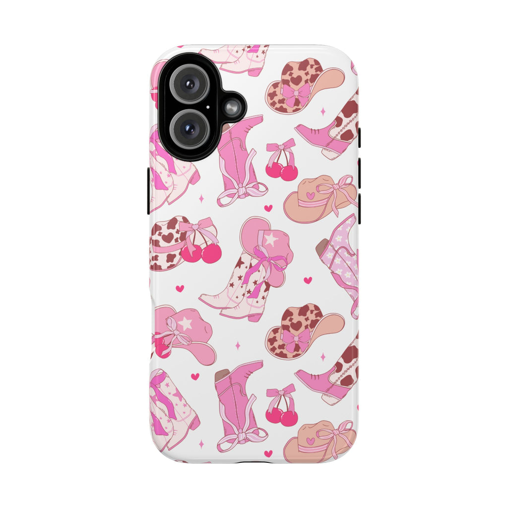 Pink Cowgirl Phone Case - Cute Western Boots & Hats Pattern Tough Case