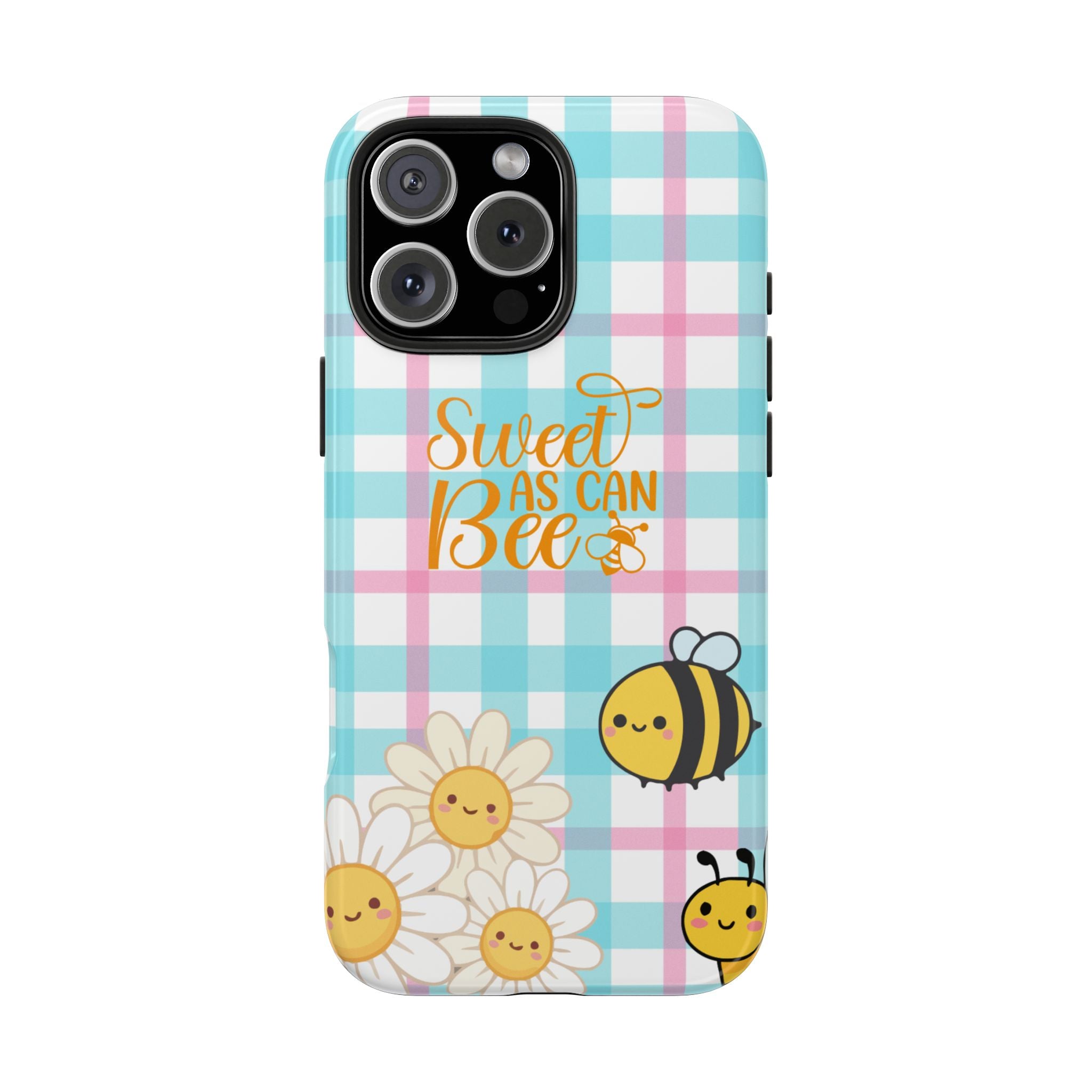 Sweet As Can Bee Tough Phone Case — Cute Bee & Daisy Plaid Protective Cover