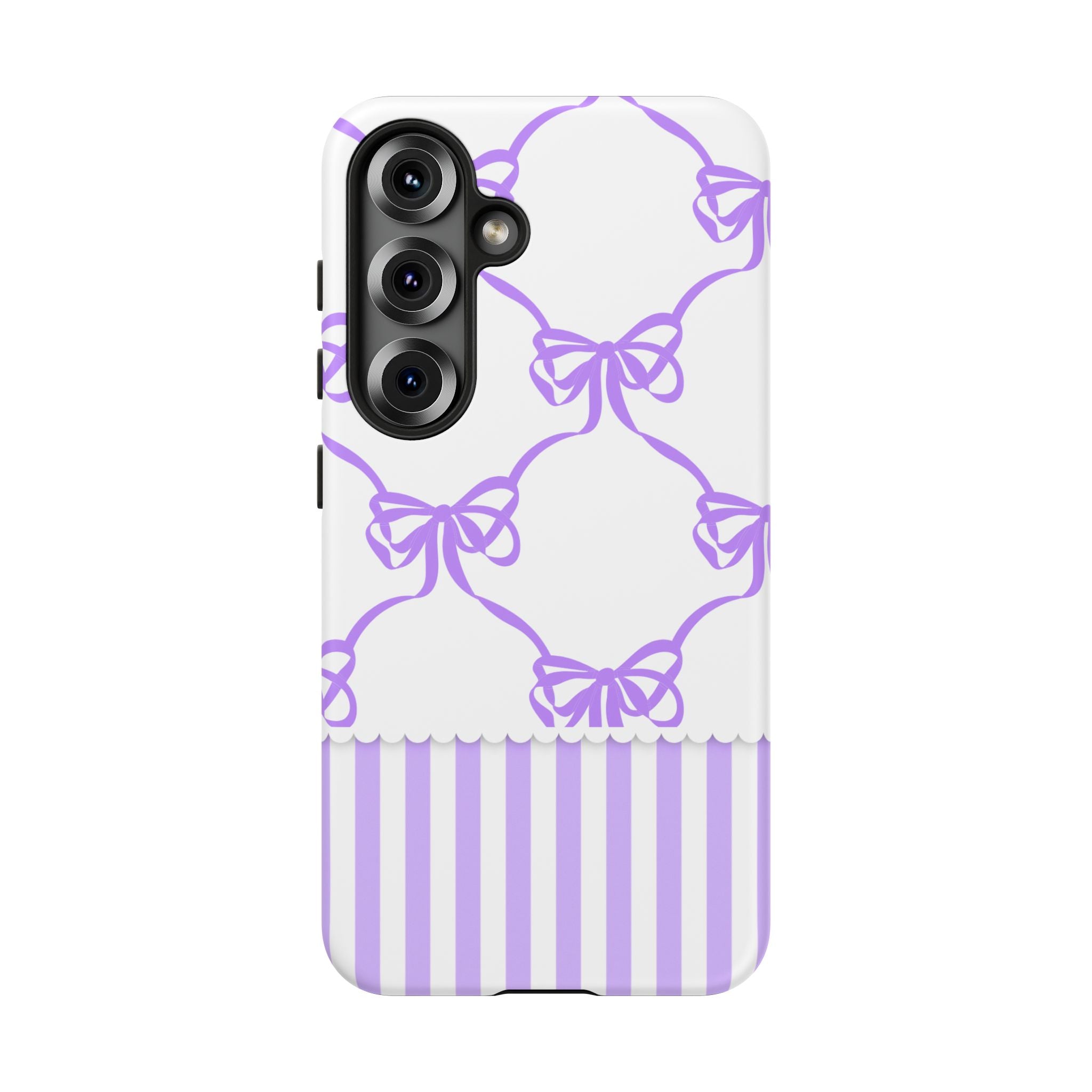 Lavender Bow Pattern Tough Phone Case - Striped Cute iPhone Cover