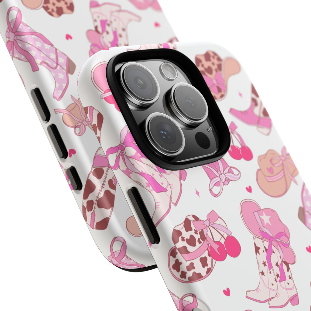 Pink Cowgirl Phone Case - Cute Western Boots & Hats Pattern Tough Case