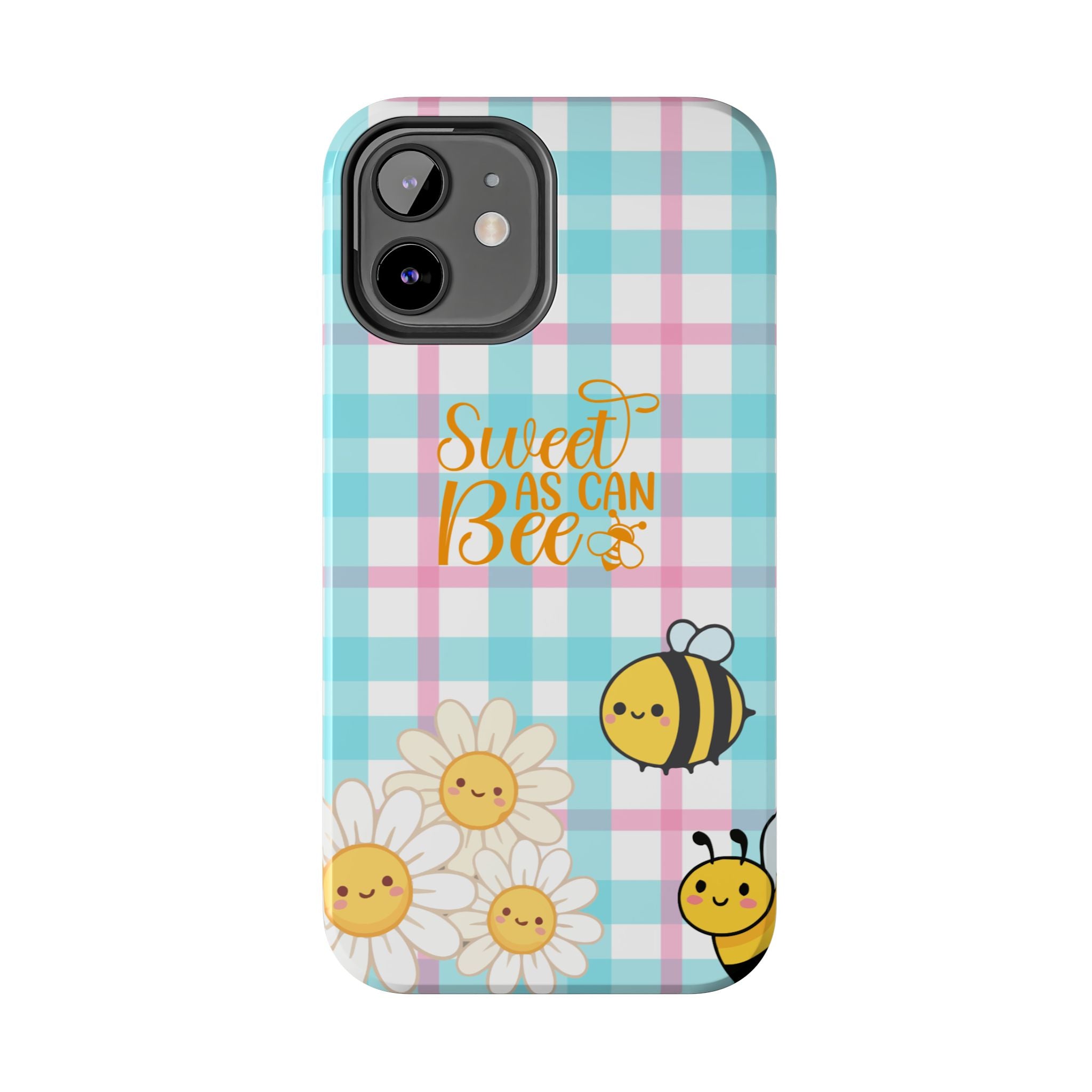 Sweet As Can Bee Tough Phone Case — Cute Bee & Daisy Plaid Protective Cover