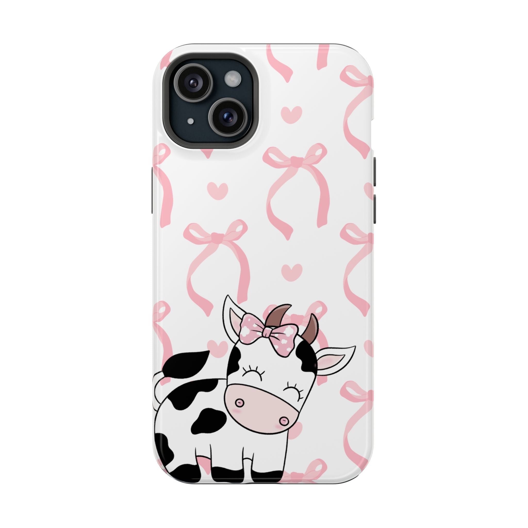 Cute Cow Phone Case — Pink Bows Magnetic Impact-Resistant Case