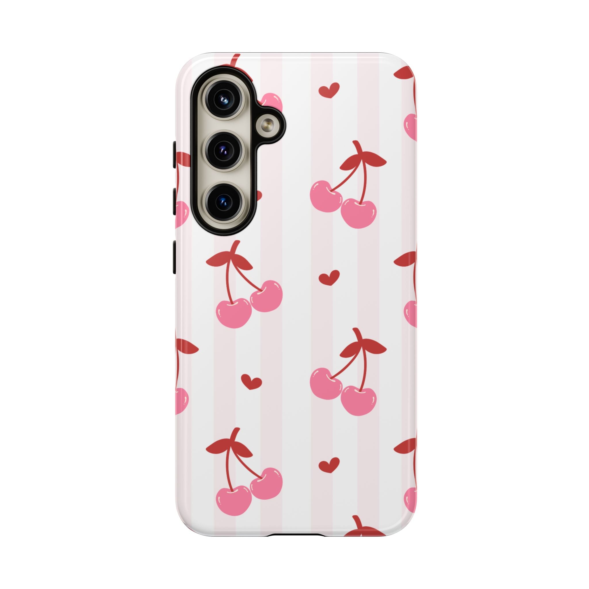 Pink Cherry Pattern Tough Phone Case — Cute Retro Fruit Design