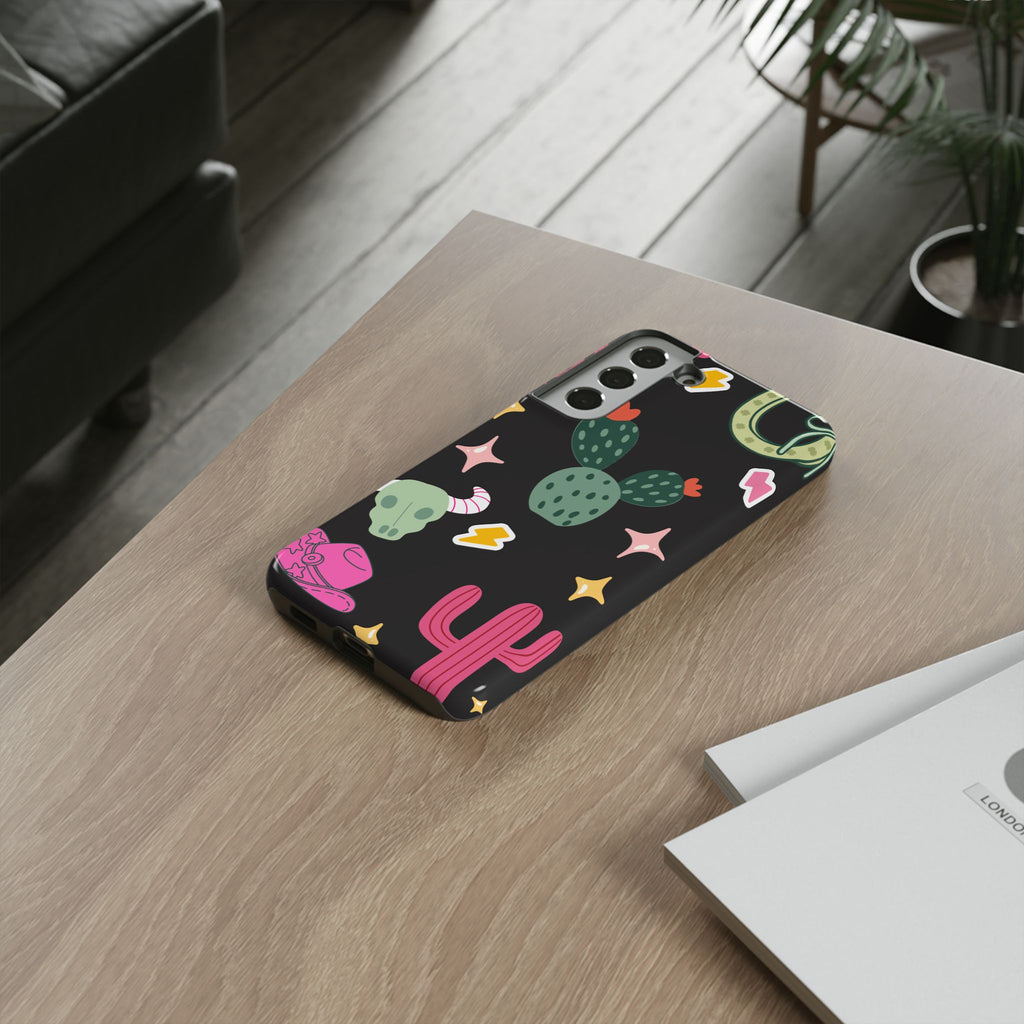Southwest Desert Icons Tough Phone Case — Cactus, Cowboy & Skull Pattern