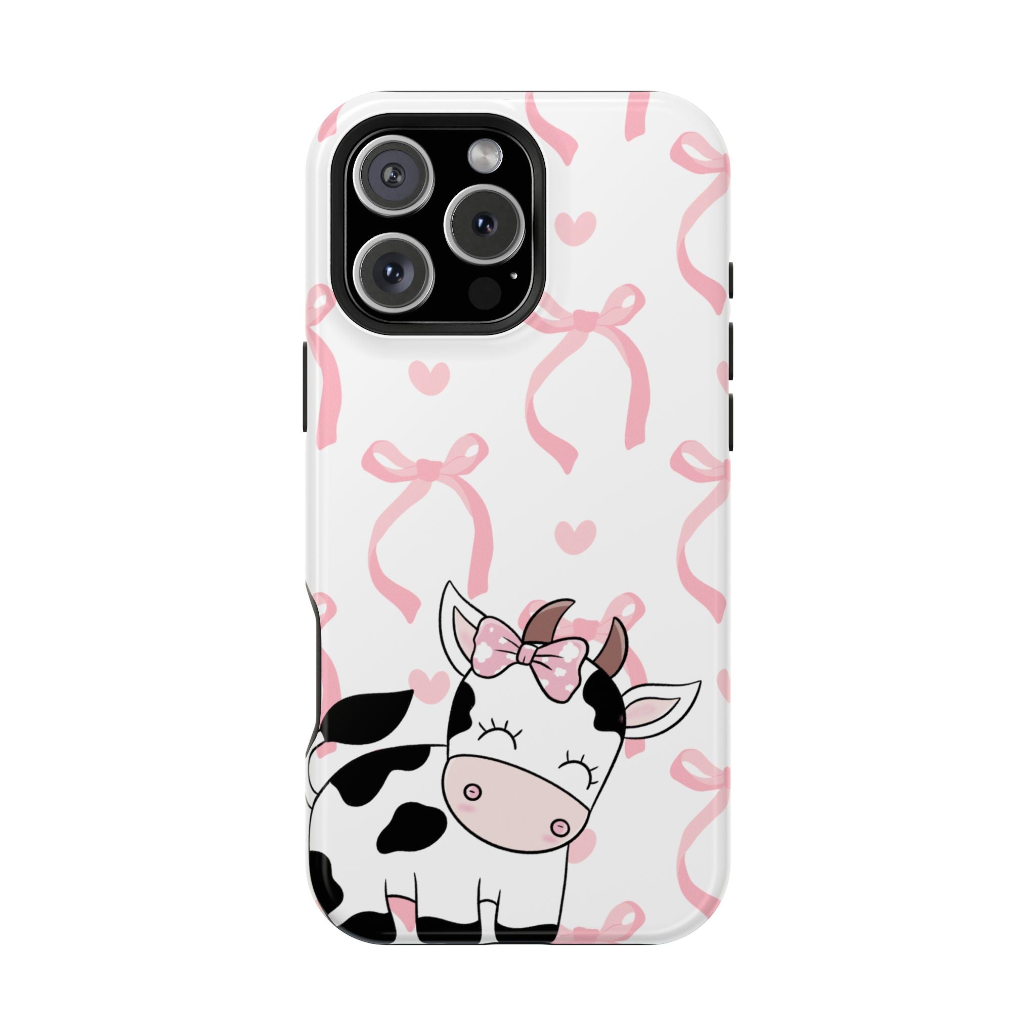 Cute Cow Phone Case — Pink Bows Magnetic Impact-Resistant Case