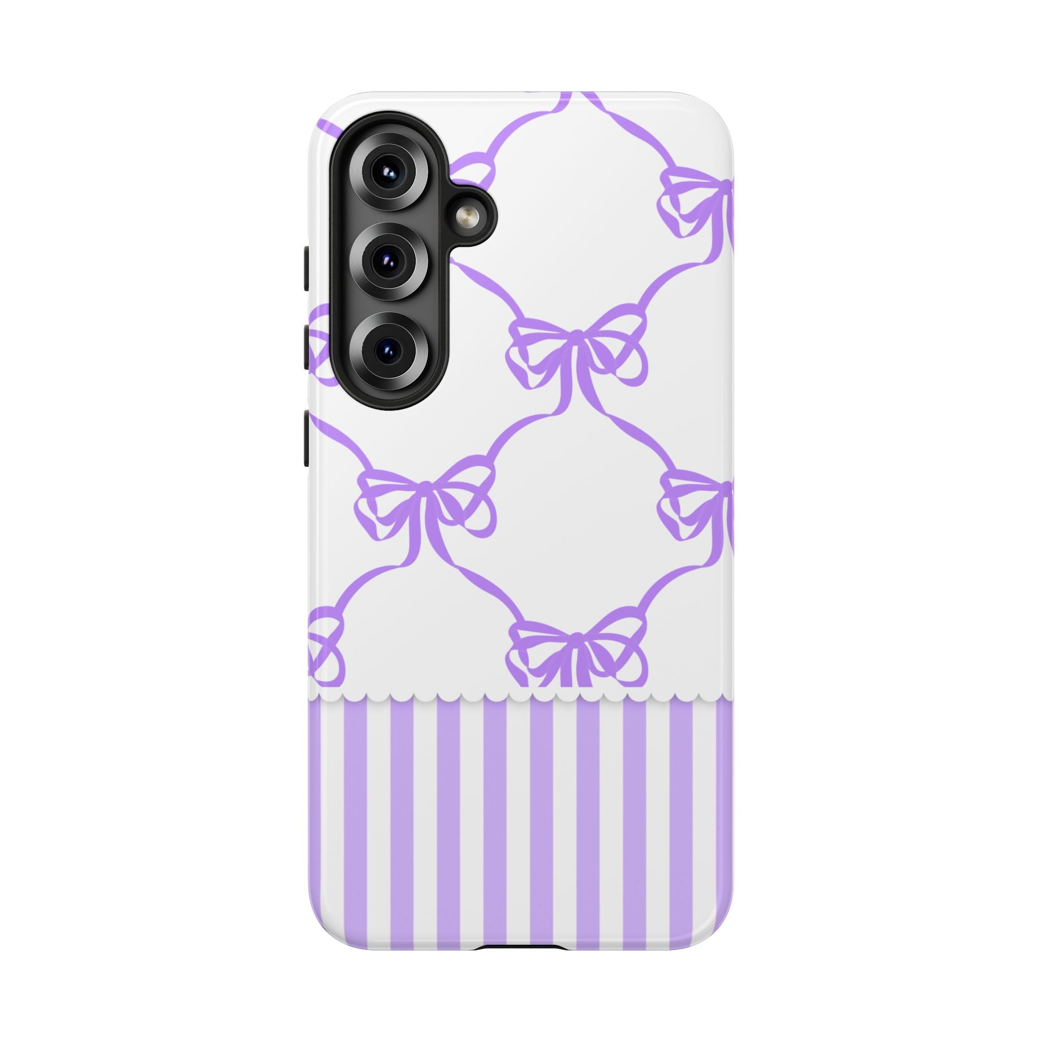 Lavender Bow Pattern Tough Phone Case - Striped Cute iPhone Cover