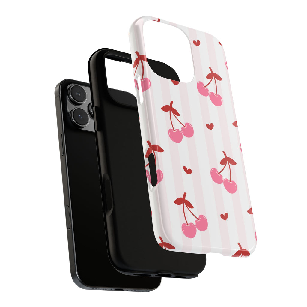 Pink Cherry Pattern Tough Phone Case — Cute Retro Fruit Design